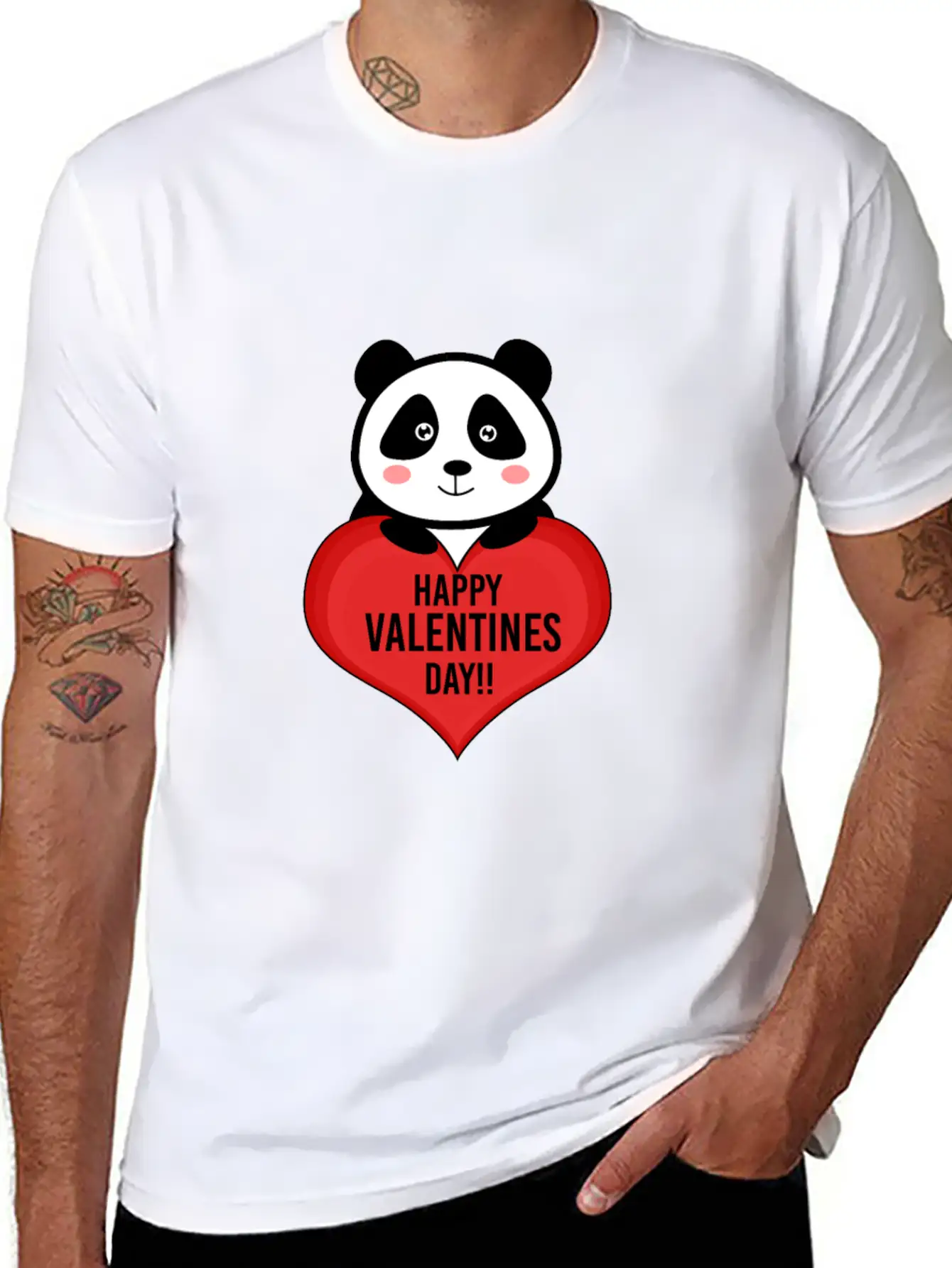 Cute Cupid Panda Heart Kiss Happy Couple Feelings Unisex Short Sleeve Soft Cotton T-Shirt – Casual Everyday Wear