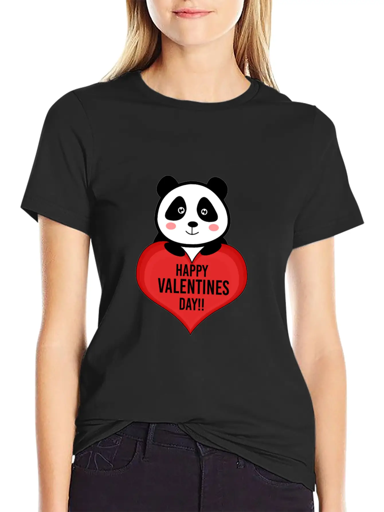Cute Cupid Panda Heart Kiss Happy Couple Feelings Unisex Short Sleeve Soft Cotton T-Shirt – Casual Everyday Wear