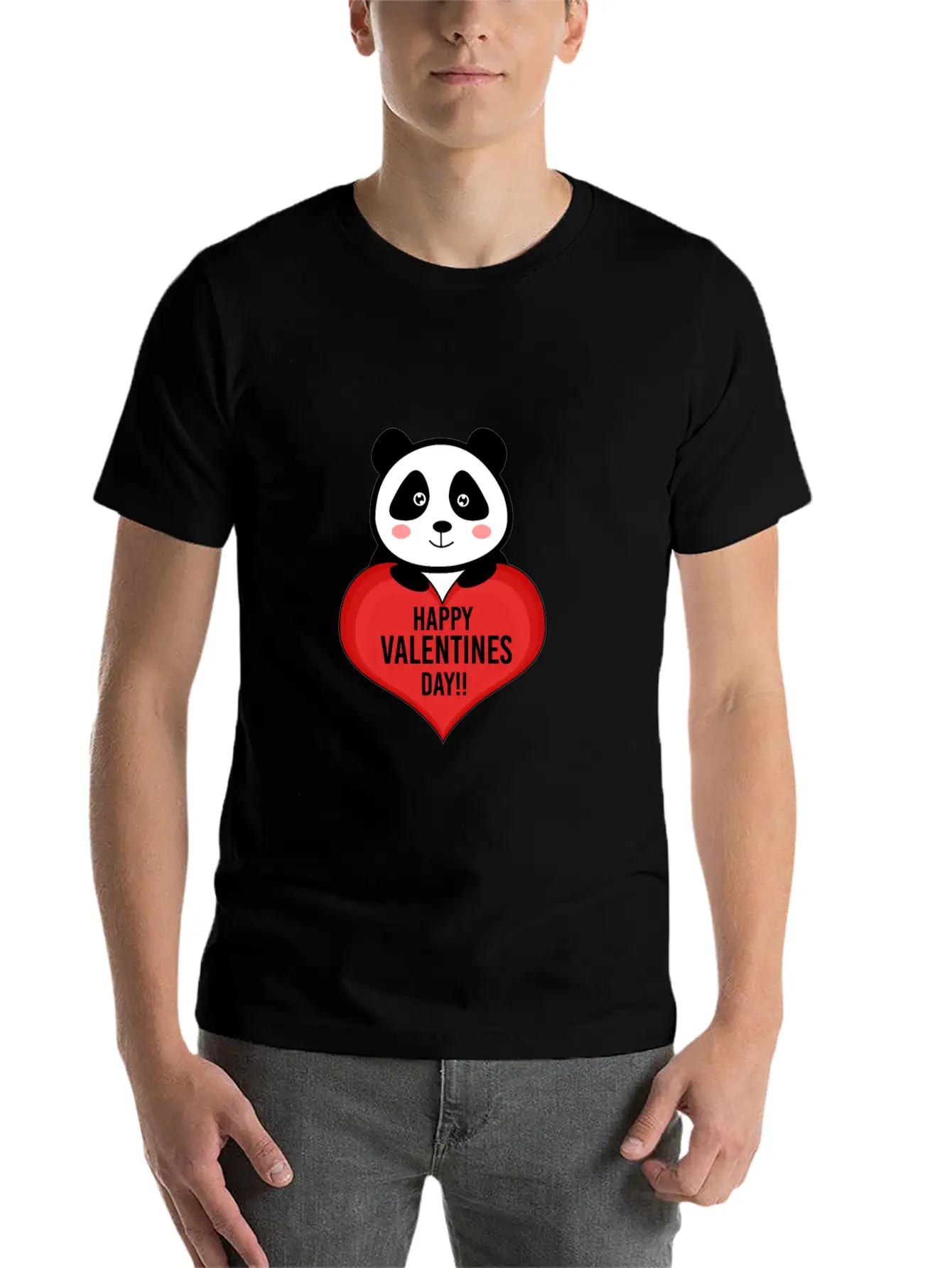 Cute Cupid Panda Heart Kiss Happy Couple Feelings Unisex Short Sleeve Soft Cotton T-Shirt – Casual Everyday Wear