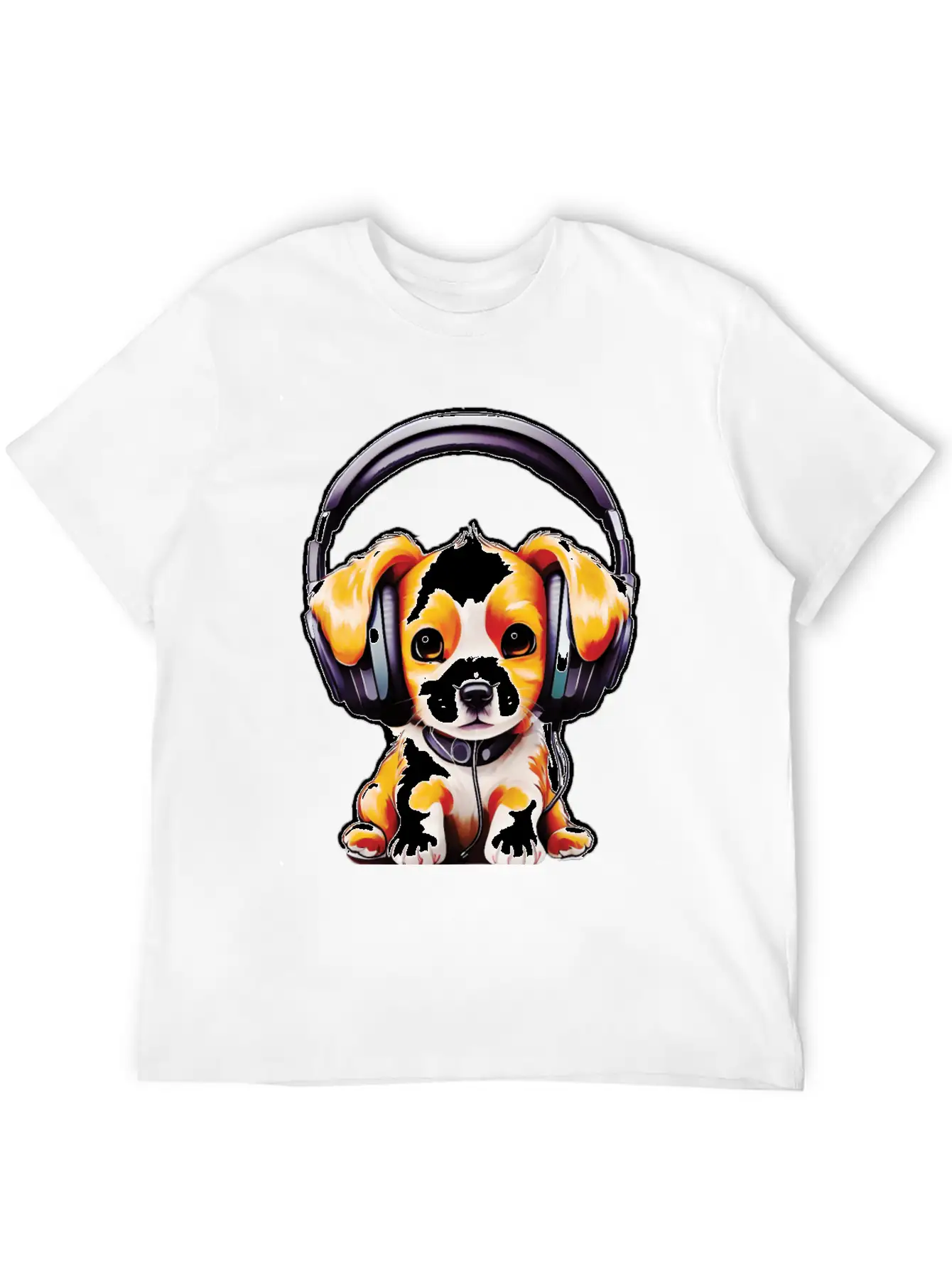 Cute Dog Wearing Headphones Stylish Everyday T-Shirt – Unisex Basic Cotton Tee