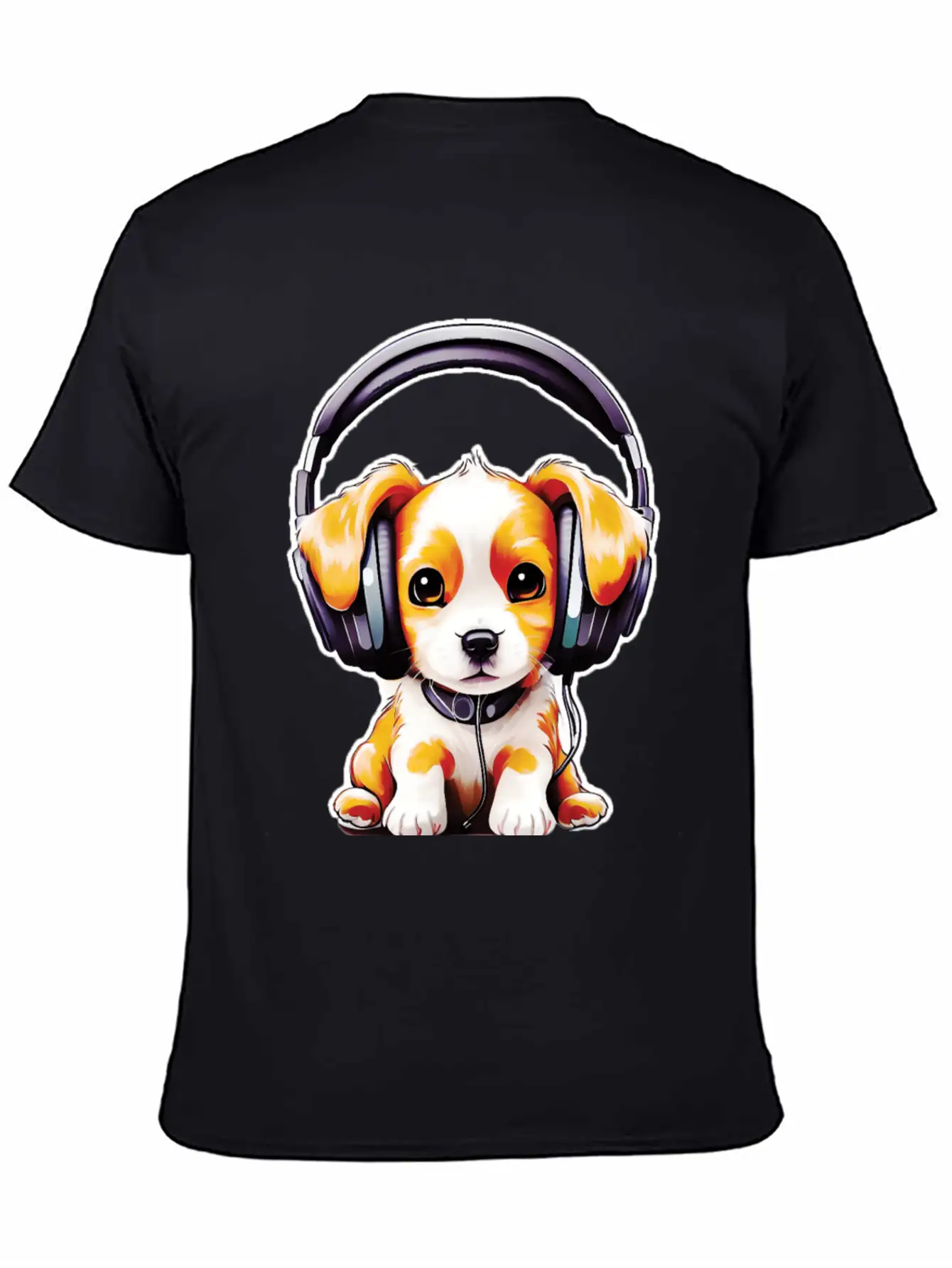 Cute Dog Wearing Headphones Stylish Everyday T-Shirt – Unisex Basic Cotton Tee