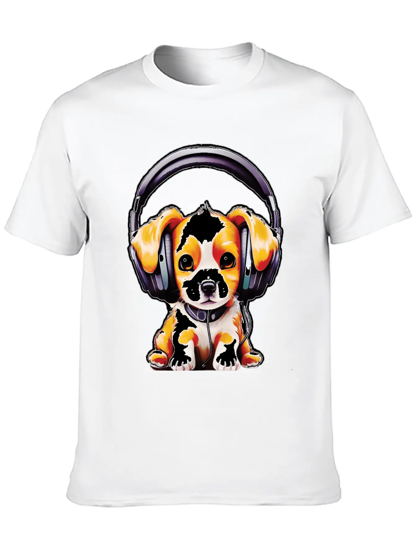Cute Dog Wearing Headphones Stylish Everyday T-Shirt – Unisex Basic Cotton Tee