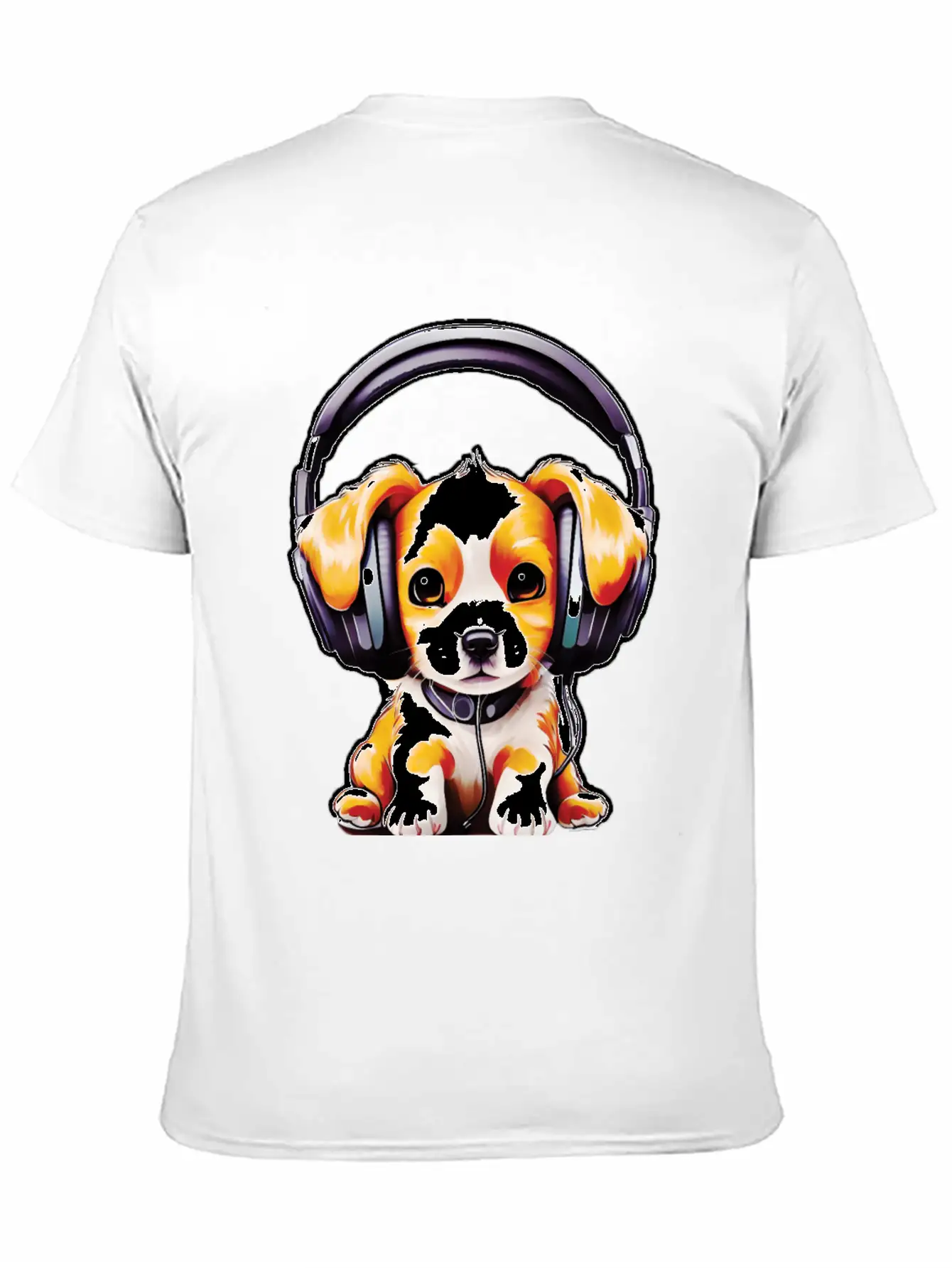 Cute Dog Wearing Headphones Stylish Everyday T-Shirt – Unisex Basic Cotton Tee