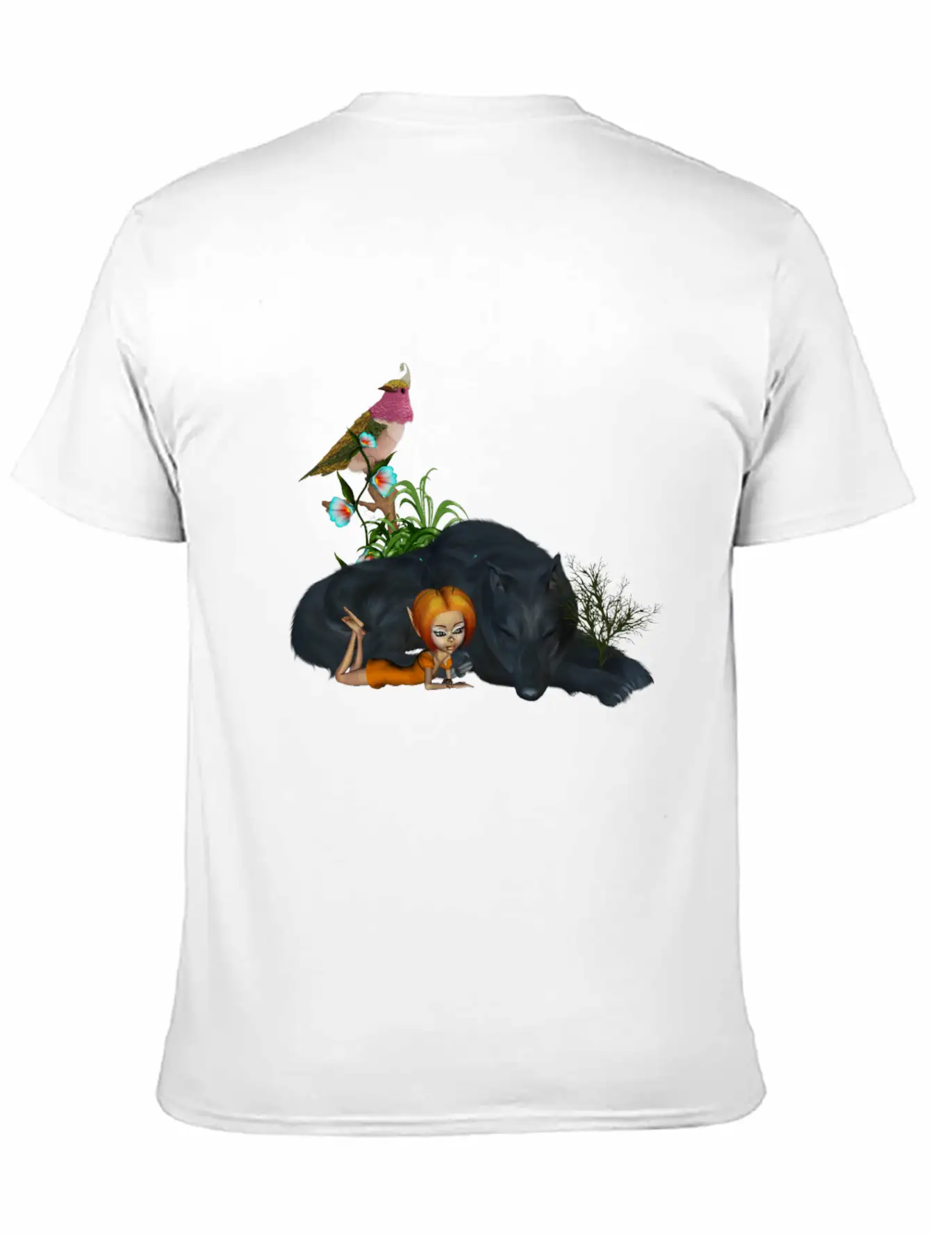 Cute Fairy With Awesome Black Wolf Unisex Short Sleeve Soft Cotton T-Shirt – Casual Everyday Wear