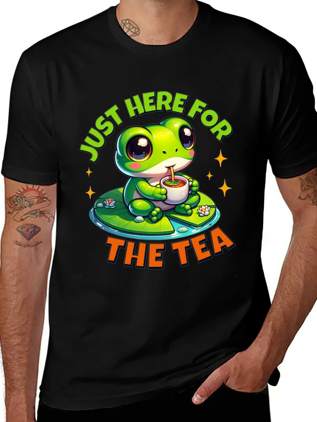 Cute Frog T ShirtJust Here For The Tea Stylish Everyday T-Shirt – Unisex Basic Cotton Tee