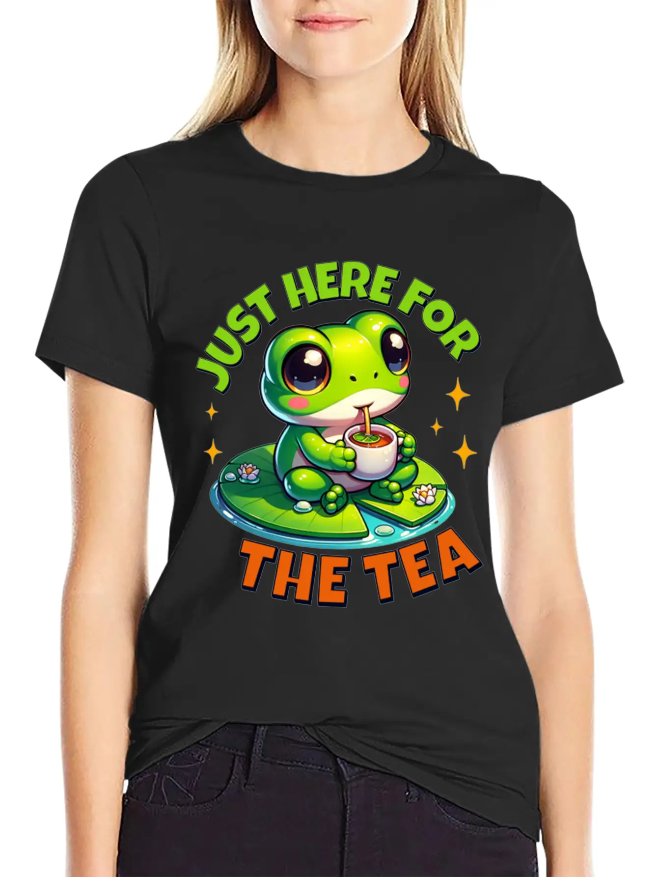 Cute Frog T ShirtJust Here For The Tea Stylish Everyday T-Shirt – Unisex Basic Cotton Tee