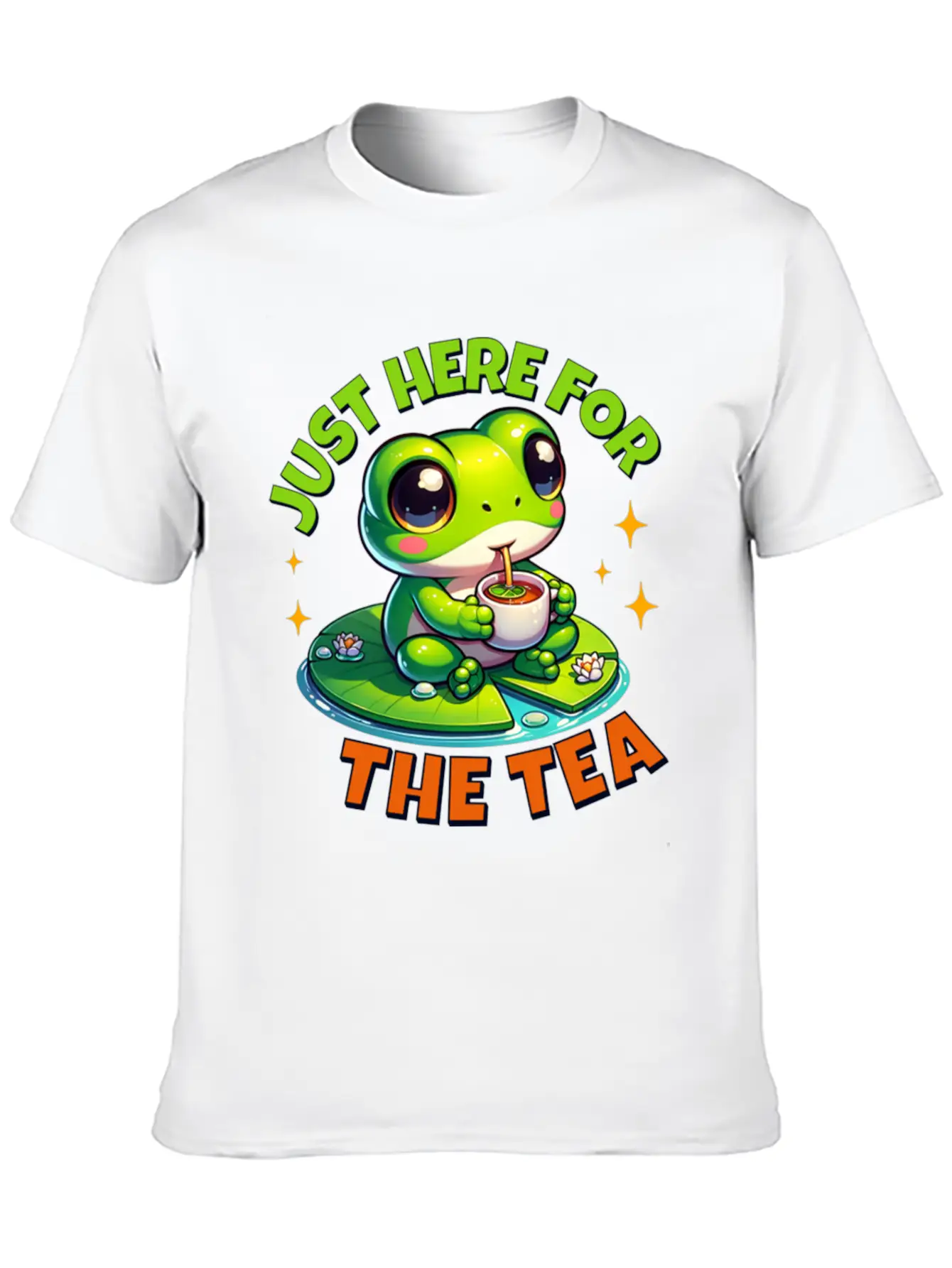 Cute Frog T ShirtJust Here For The Tea Stylish Everyday T-Shirt – Unisex Basic Cotton Tee