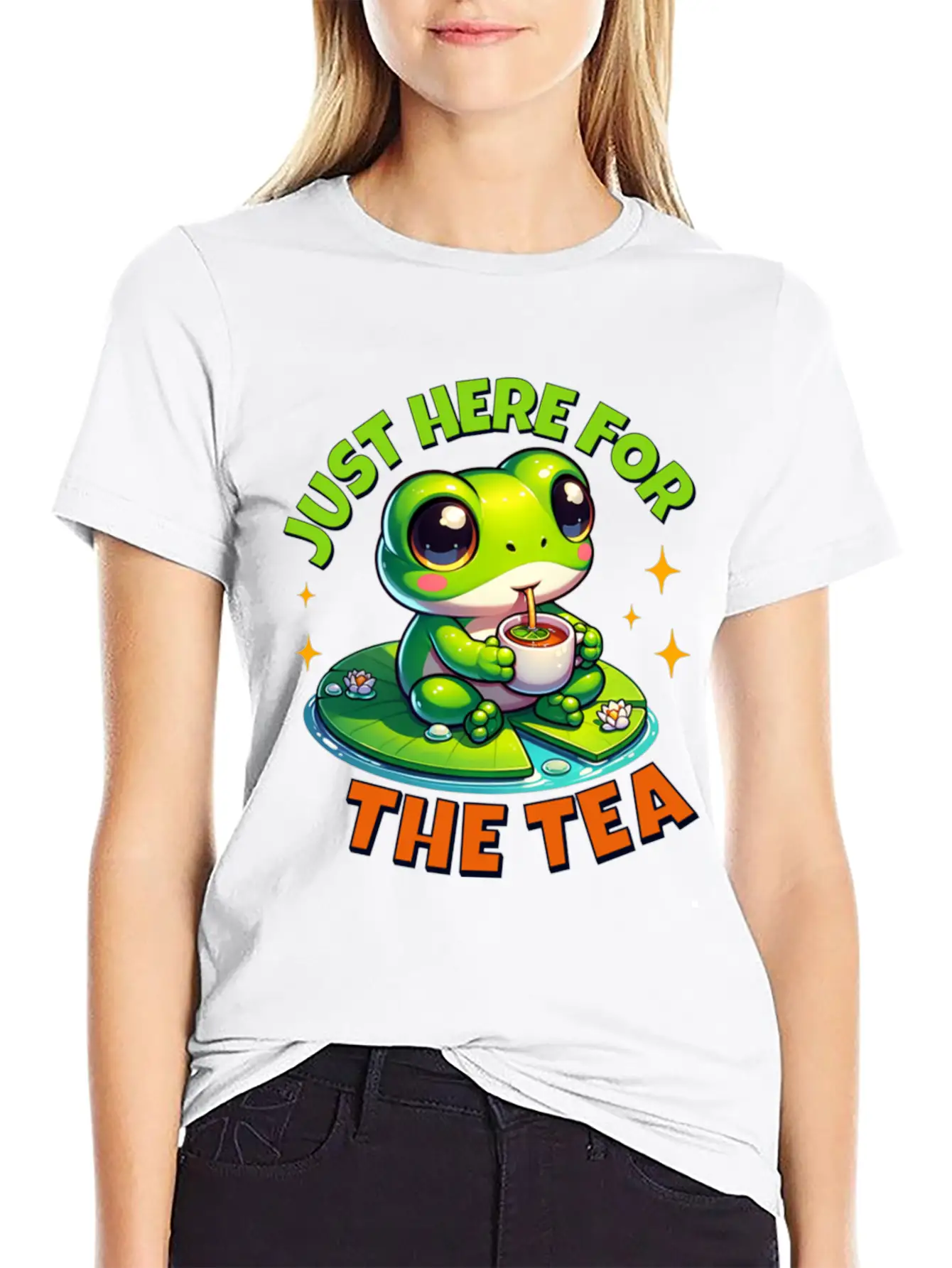 Cute Frog T ShirtJust Here For The Tea Stylish Everyday T-Shirt – Unisex Basic Cotton Tee