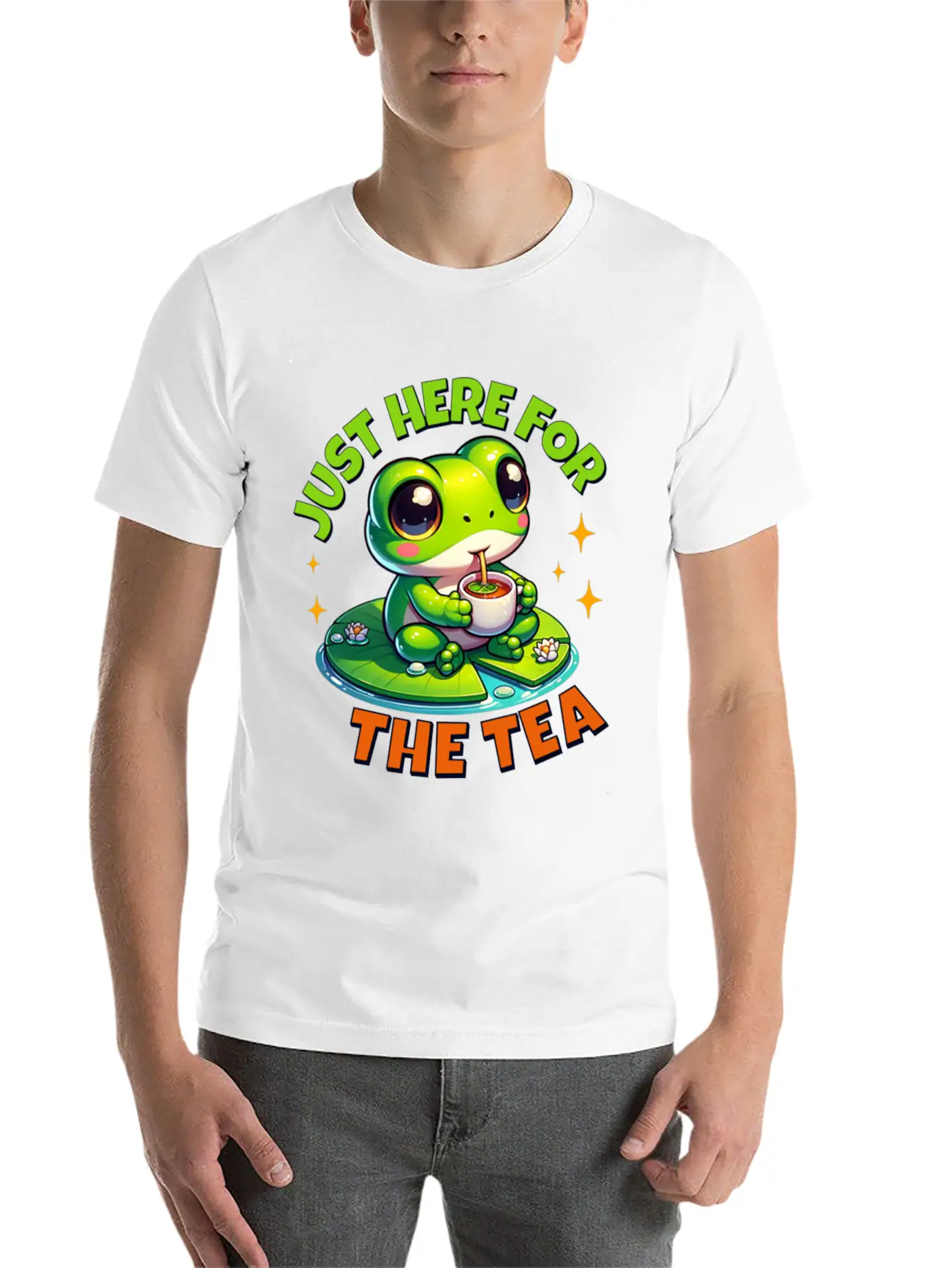 Cute Frog T ShirtJust Here For The Tea Stylish Everyday T-Shirt – Unisex Basic Cotton Tee