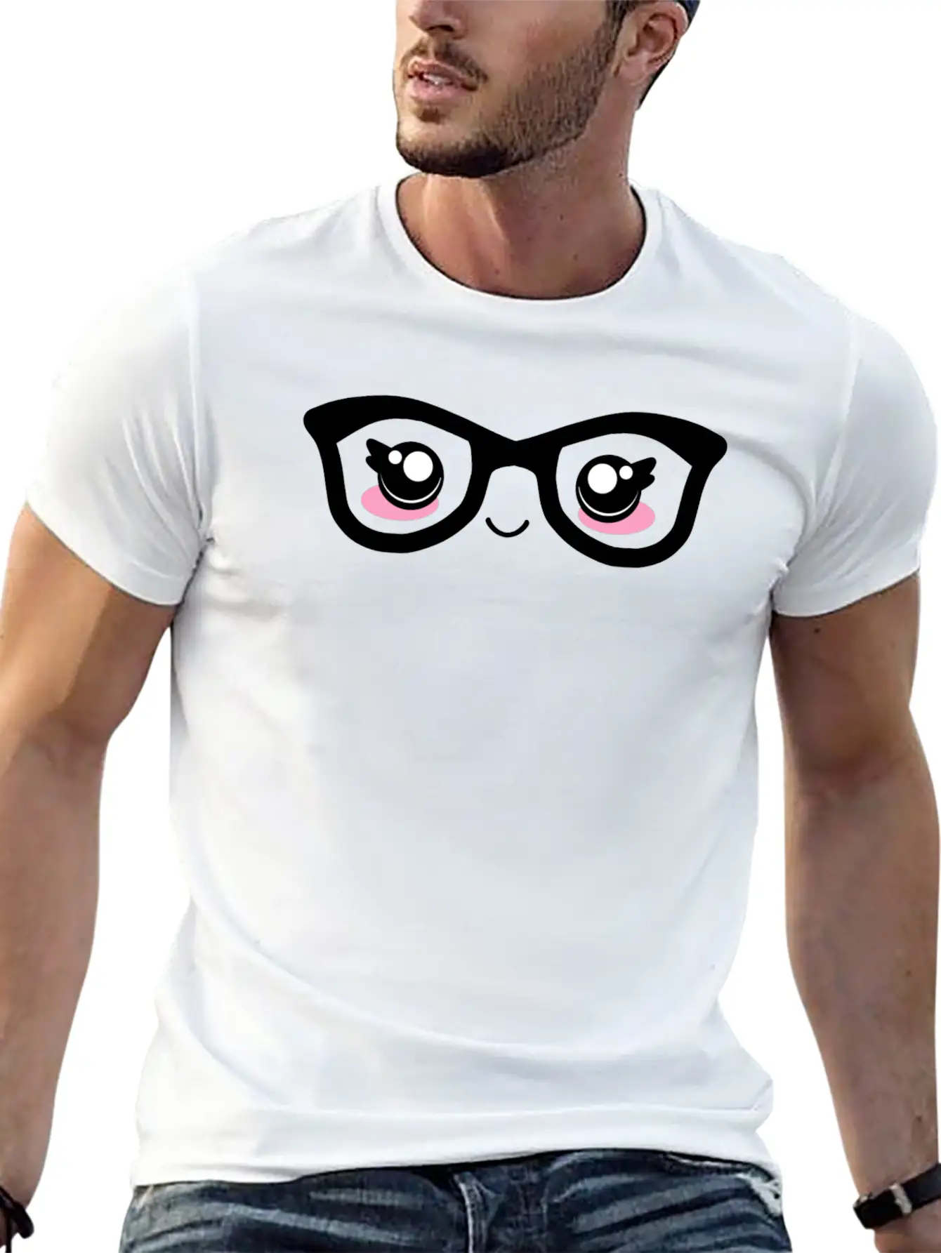 Cute Funny Kawaii Facial Expression With Glasses Stylish Everyday T-Shirt – Unisex Basic Cotton Tee