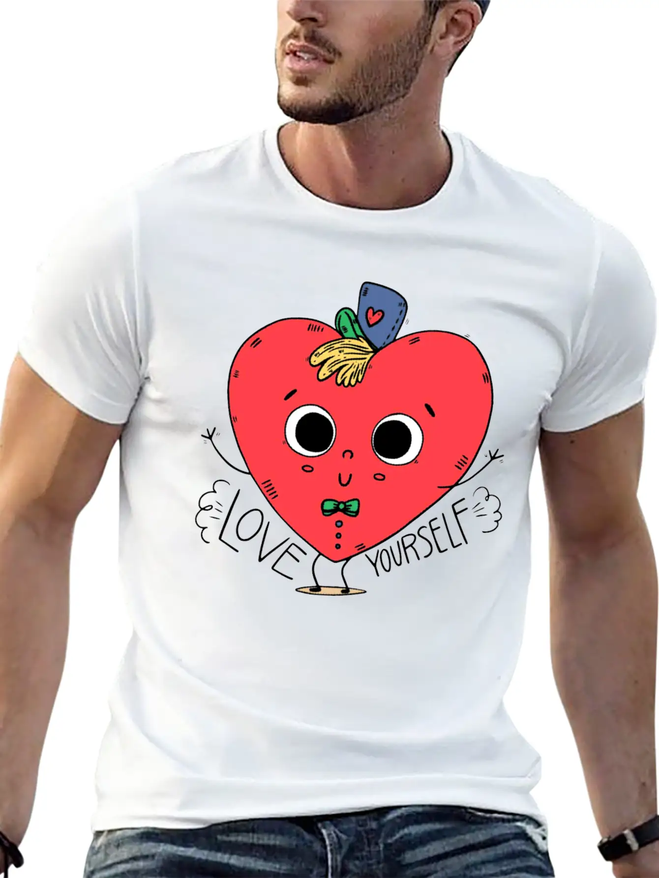 Cute Heart Kid Character With Hat Comfortable Minimalist Graphic Tee – Summer Style Essential