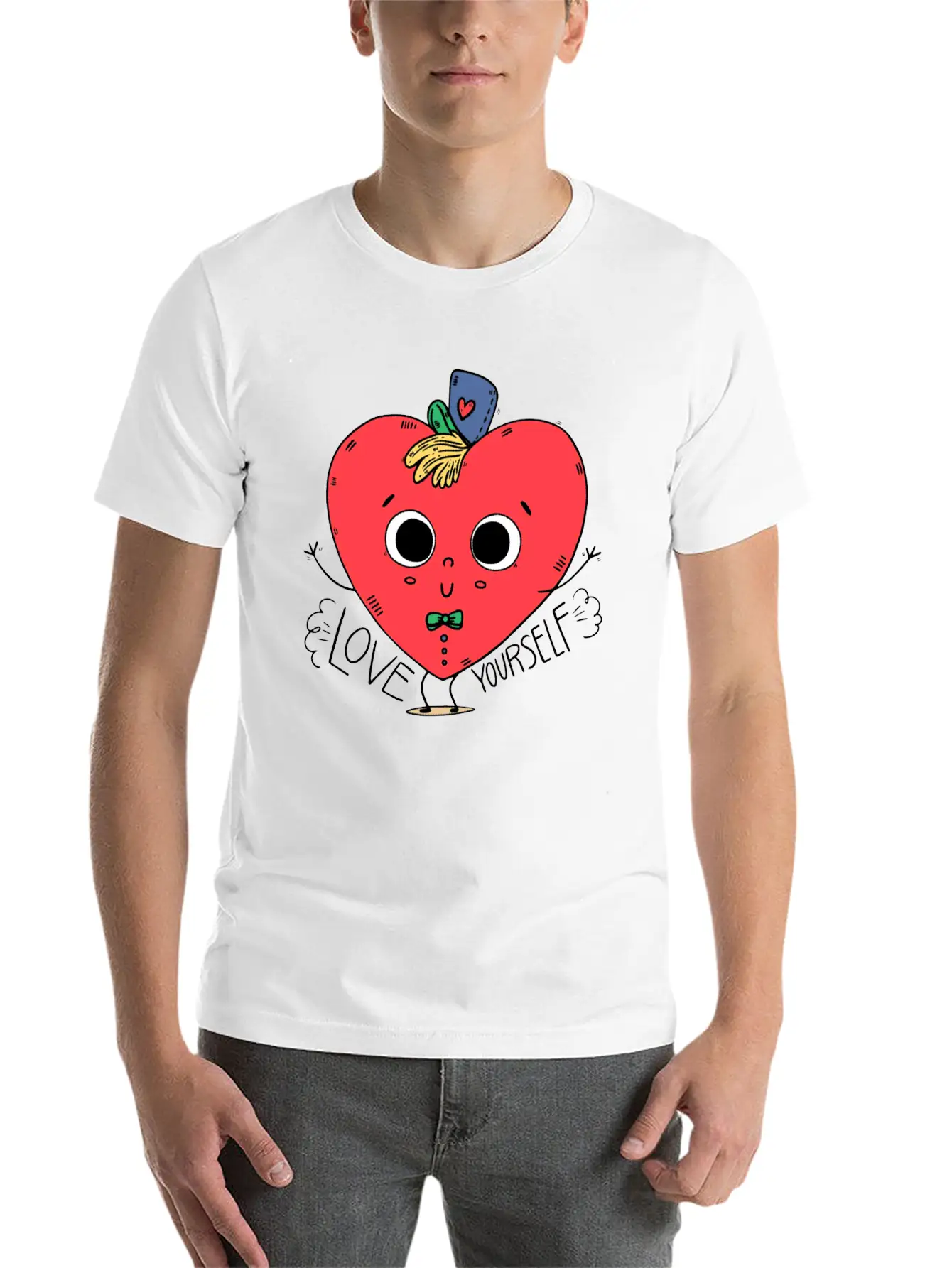 Cute Heart Kid Character With Hat Comfortable Minimalist Graphic Tee – Summer Style Essential