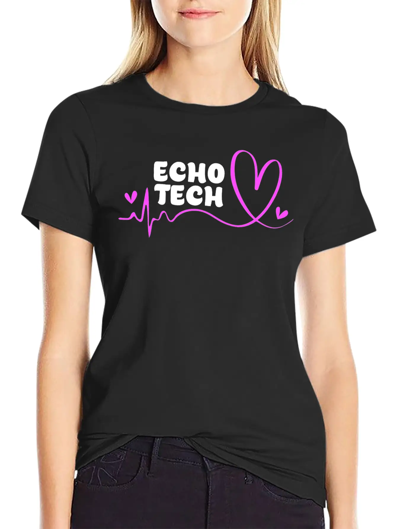 Cute Heartbeat Echo Tech Cardiac Sonography Timeless Short Sleeve Tee – Comfy And Minimalist Design