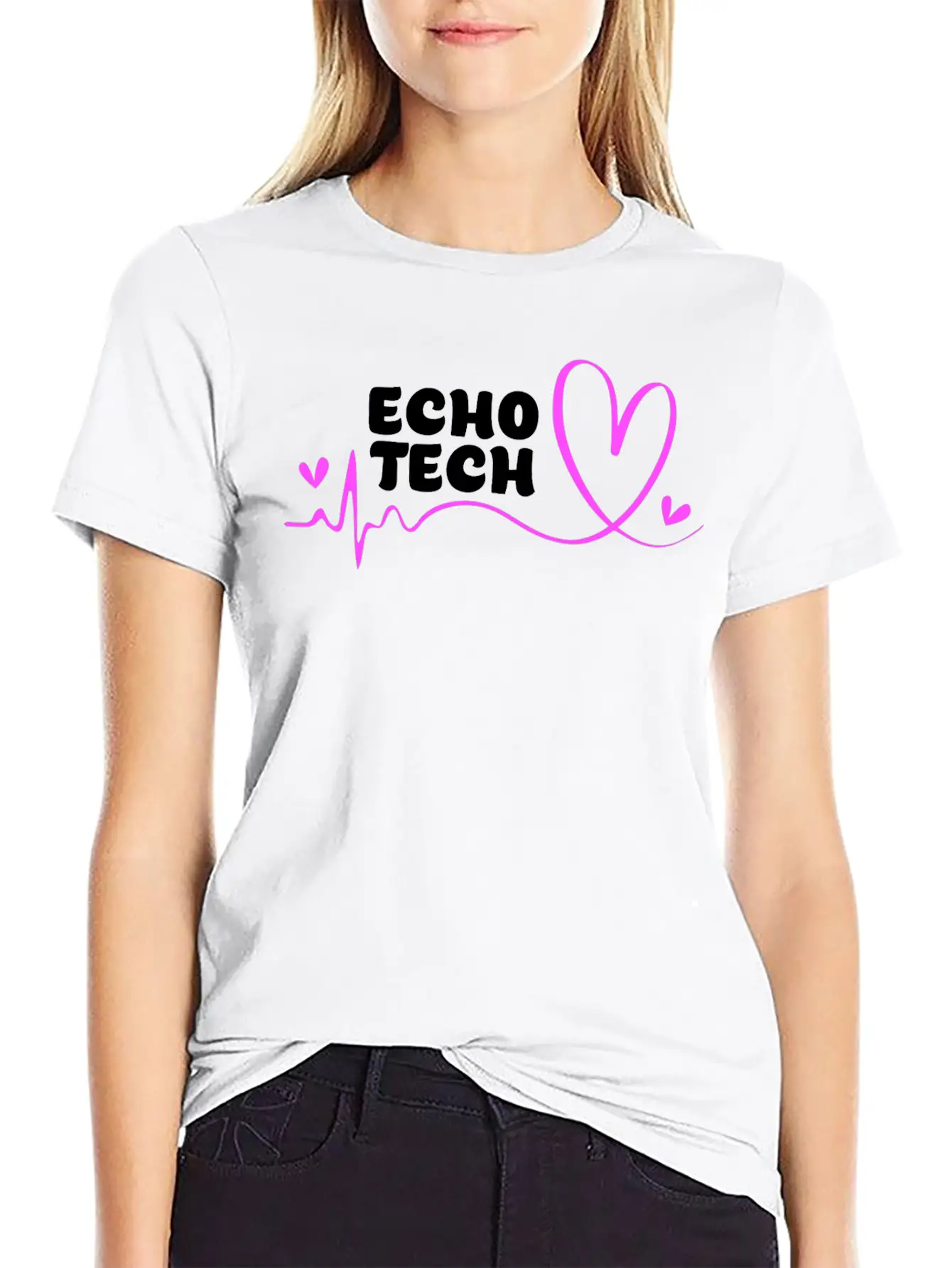 Cute Heartbeat Echo Tech Cardiac Sonography Timeless Short Sleeve Tee – Comfy And Minimalist Design