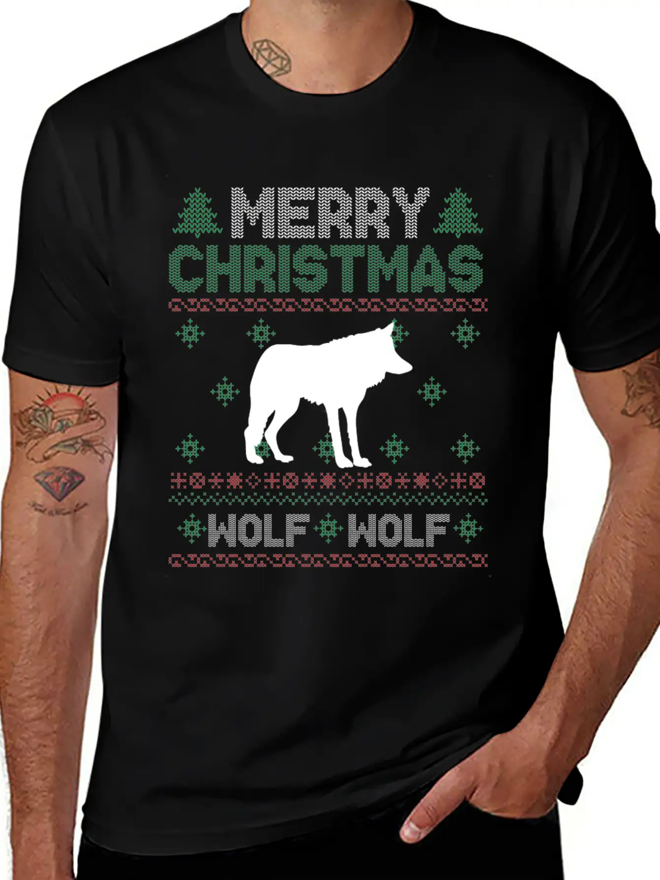Cute Kids Wolf Ugly Christmas Tshirt Unisex Short Sleeve Soft Cotton T-Shirt – Casual Everyday Wear