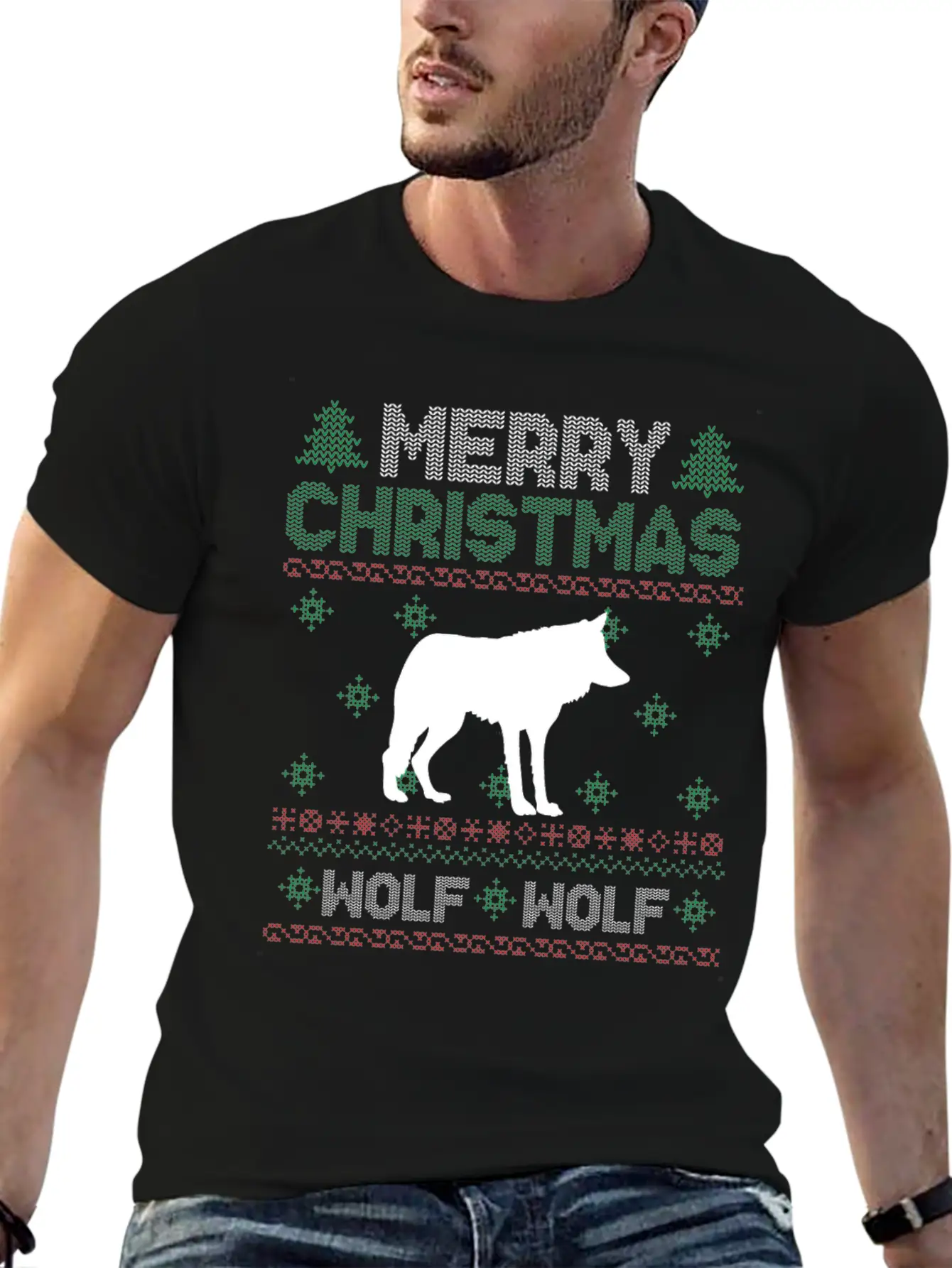 Cute Kids Wolf Ugly Christmas Tshirt Unisex Short Sleeve Soft Cotton T-Shirt – Casual Everyday Wear