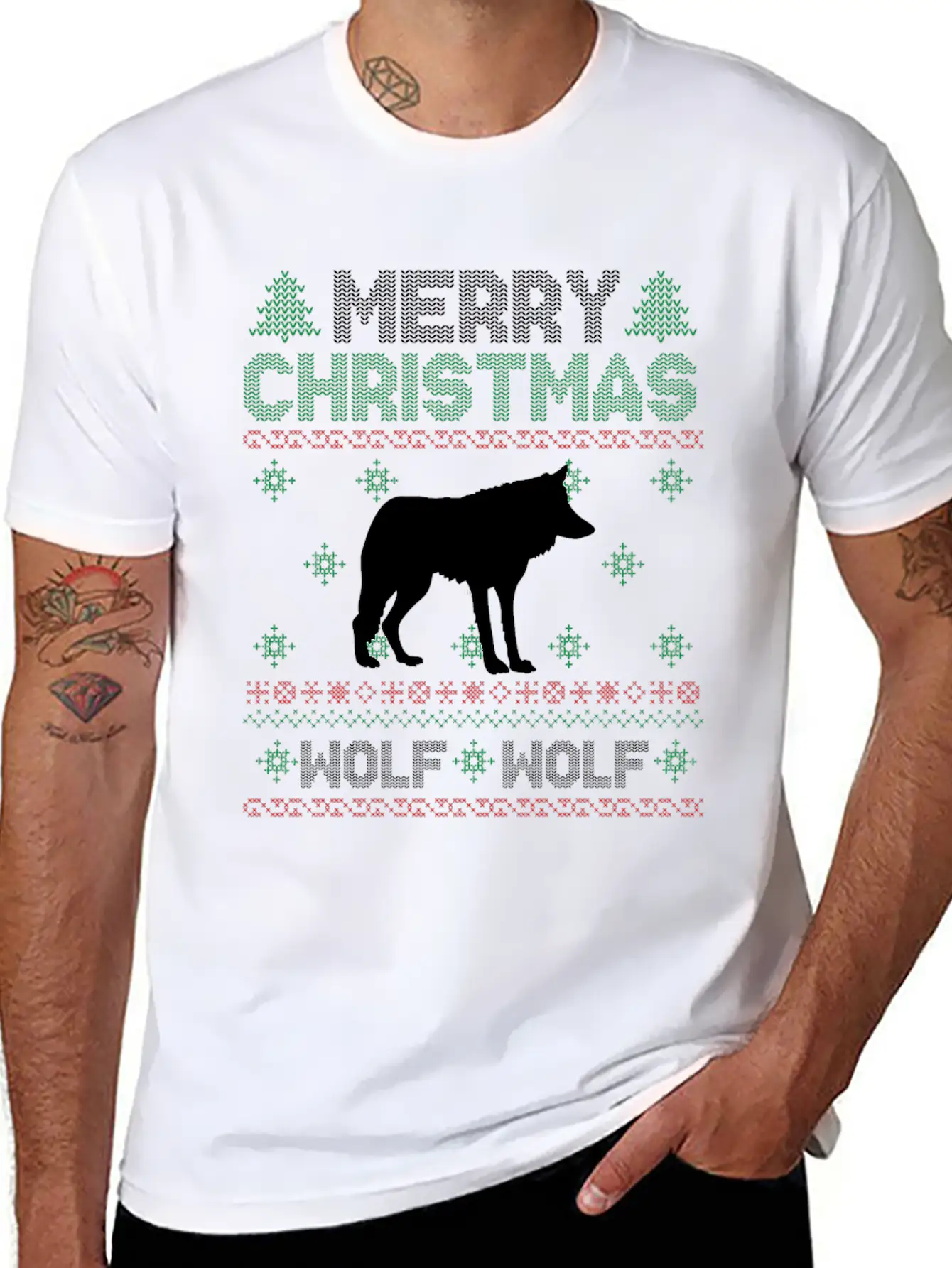 Cute Kids Wolf Ugly Christmas Tshirt Unisex Short Sleeve Soft Cotton T-Shirt – Casual Everyday Wear