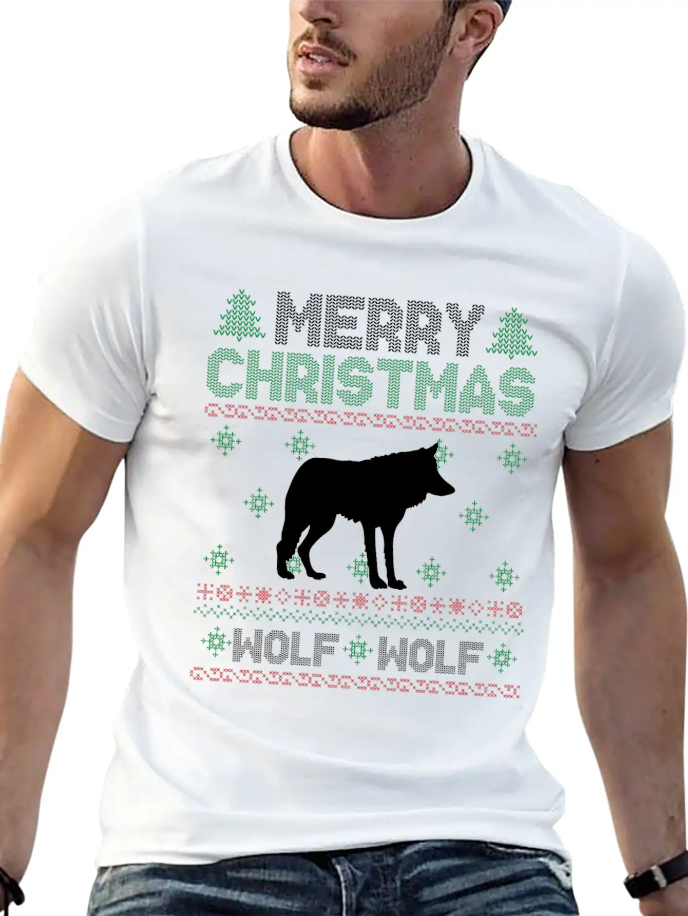 Cute Kids Wolf Ugly Christmas Tshirt Unisex Short Sleeve Soft Cotton T-Shirt – Casual Everyday Wear