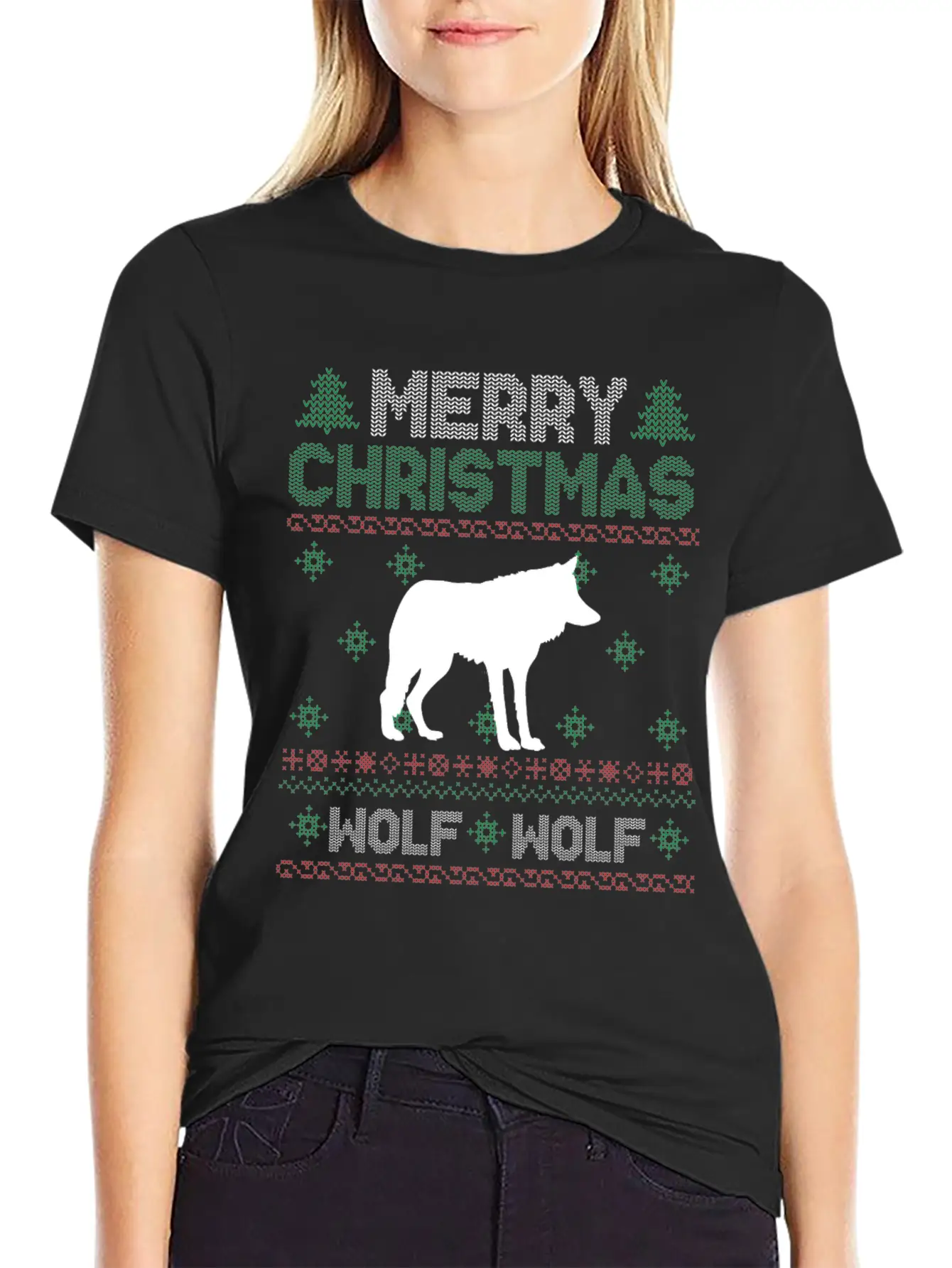 Cute Kids Wolf Ugly Christmas Tshirt Unisex Short Sleeve Soft Cotton T-Shirt – Casual Everyday Wear