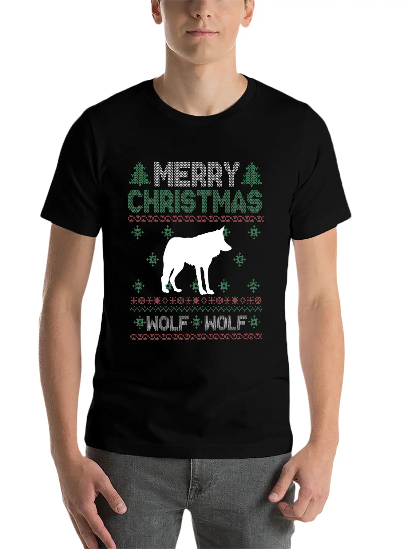 Cute Kids Wolf Ugly Christmas Tshirt Unisex Short Sleeve Soft Cotton T-Shirt – Casual Everyday Wear