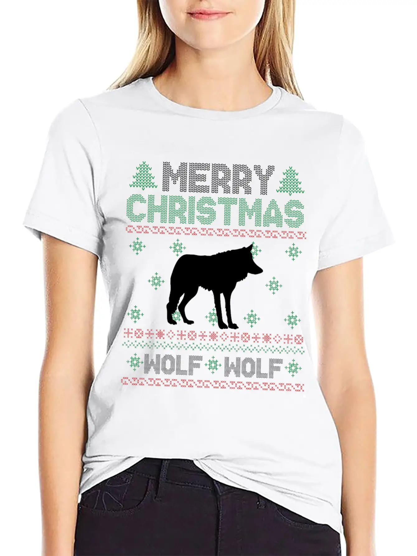 Cute Kids Wolf Ugly Christmas Tshirt Unisex Short Sleeve Soft Cotton T-Shirt – Casual Everyday Wear