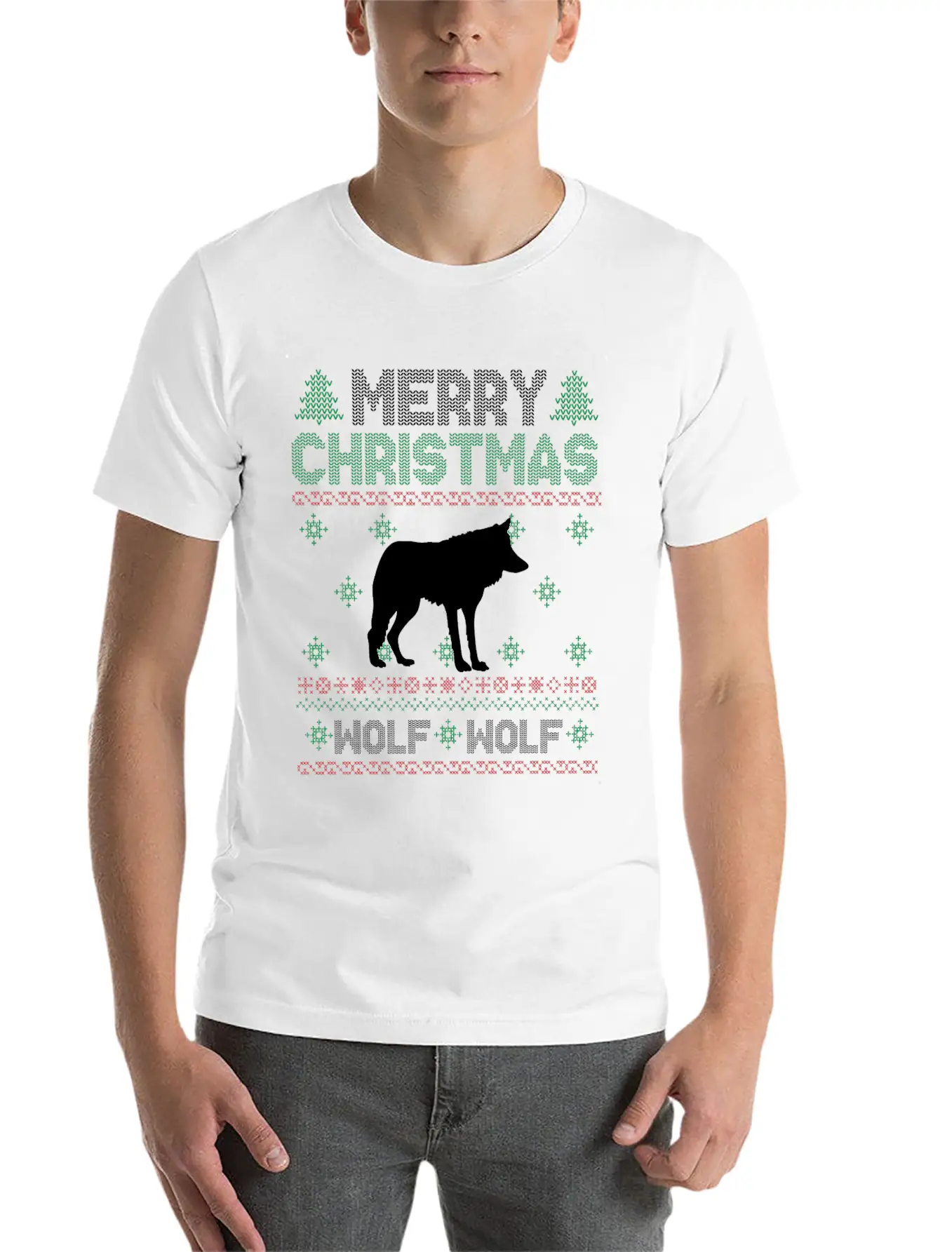 Cute Kids Wolf Ugly Christmas Tshirt Unisex Short Sleeve Soft Cotton T-Shirt – Casual Everyday Wear