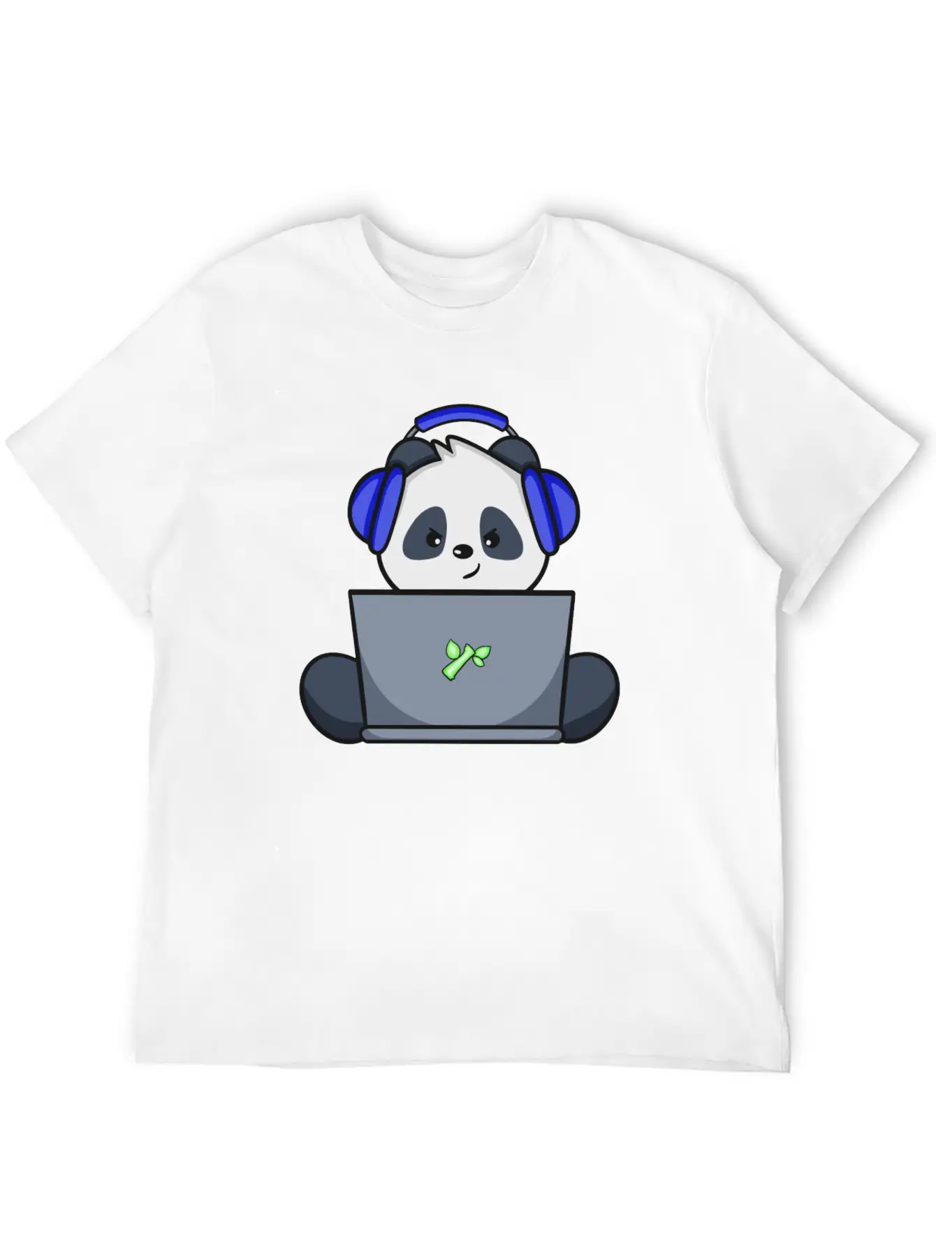 Cute Panda With Blue Headset Gaming Unisex Short Sleeve Soft Cotton T-Shirt – Casual Everyday Wear