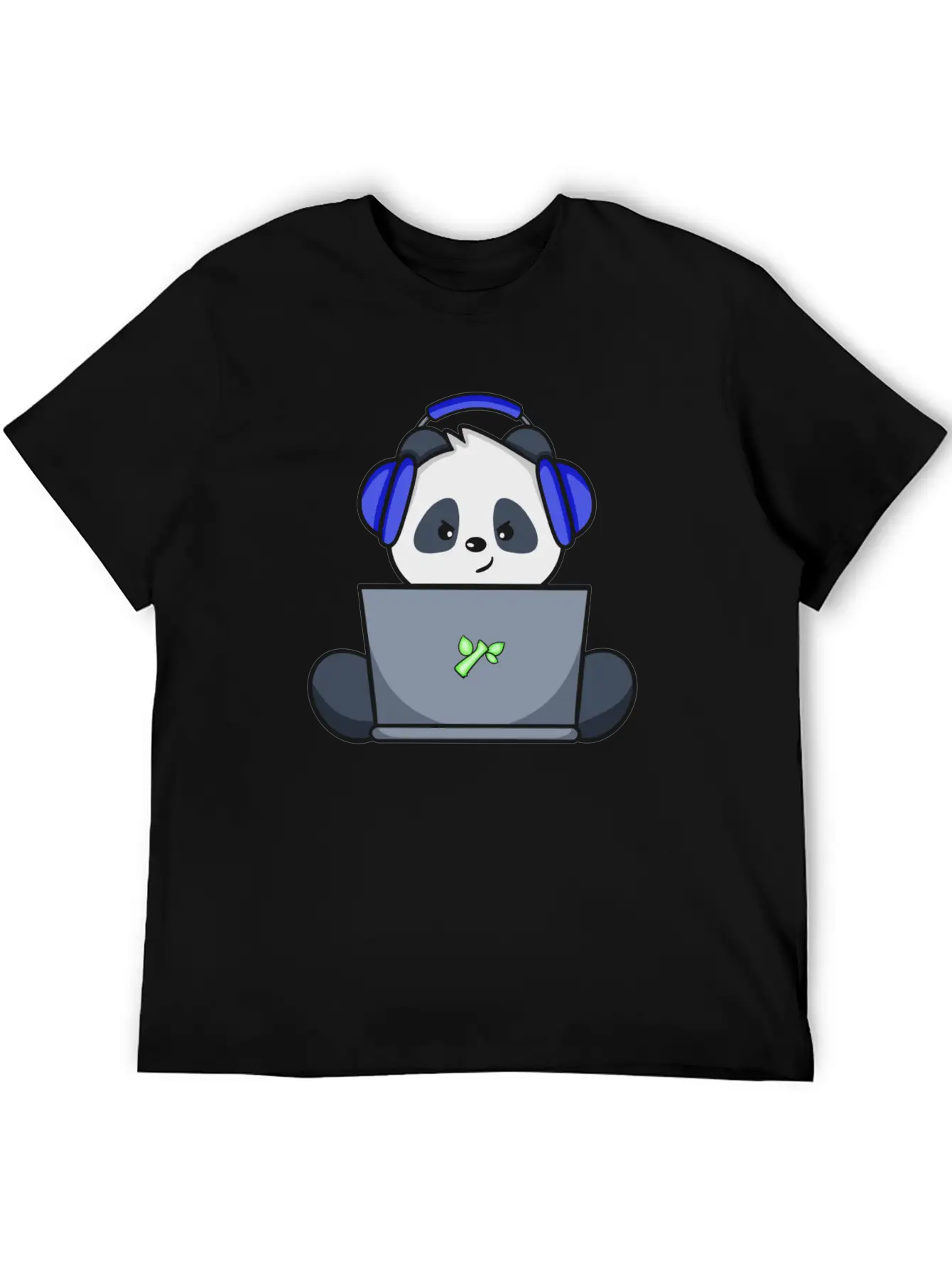 Cute Panda With Blue Headset Gaming Unisex Short Sleeve Soft Cotton T-Shirt – Casual Everyday Wear