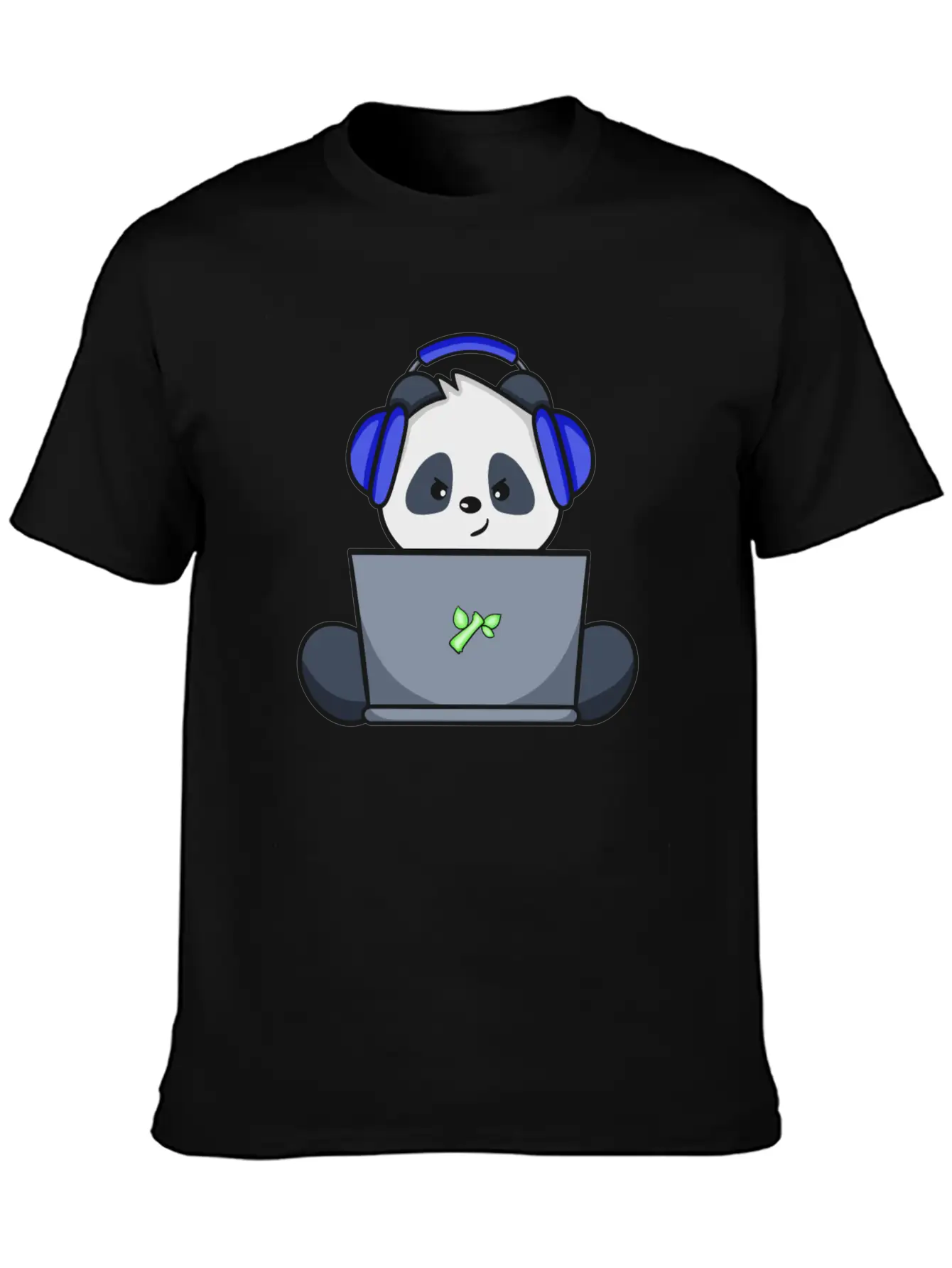 Cute Panda With Blue Headset Gaming Unisex Short Sleeve Soft Cotton T-Shirt – Casual Everyday Wear
