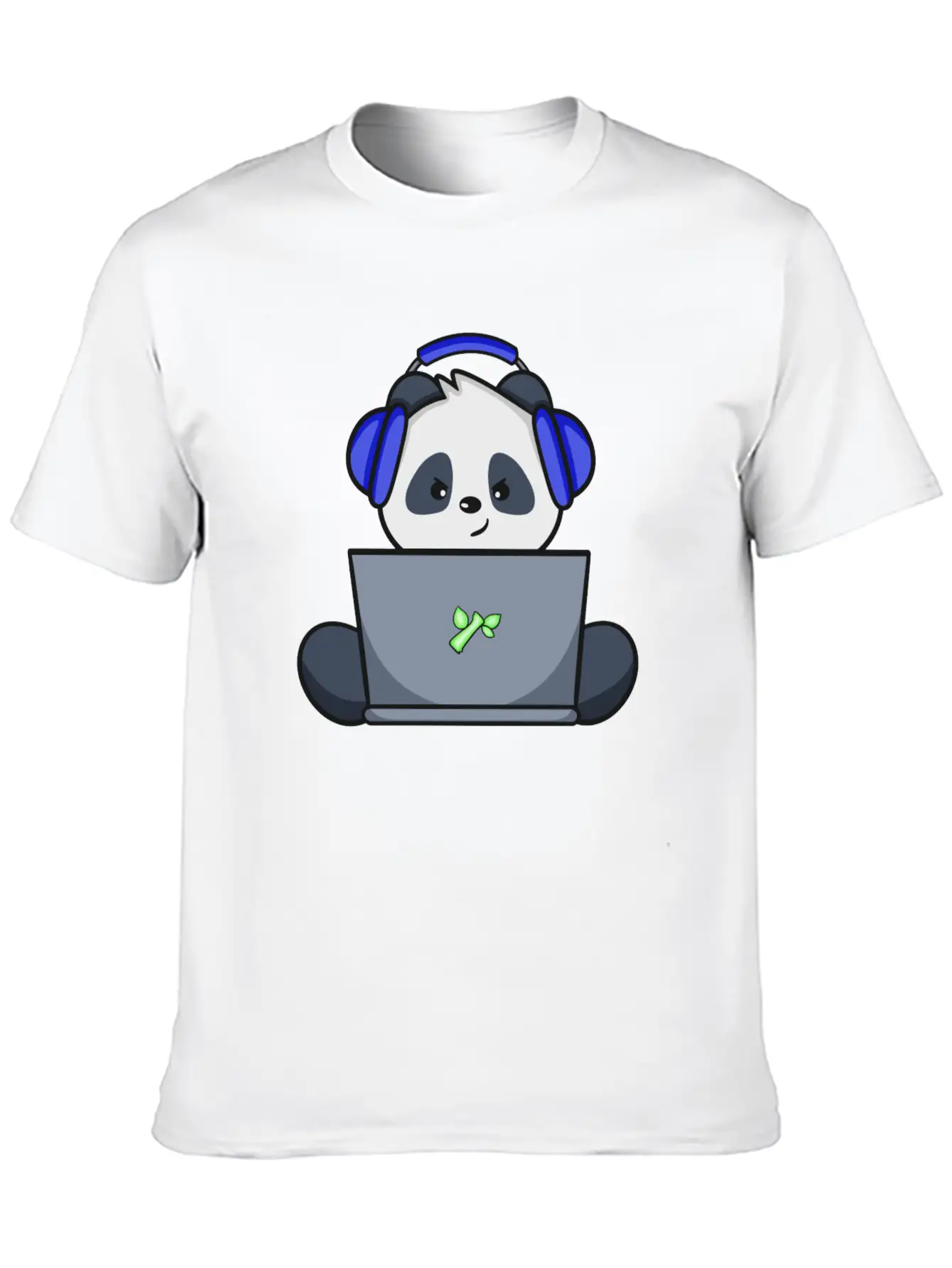 Cute Panda With Blue Headset Gaming Unisex Short Sleeve Soft Cotton T-Shirt – Casual Everyday Wear