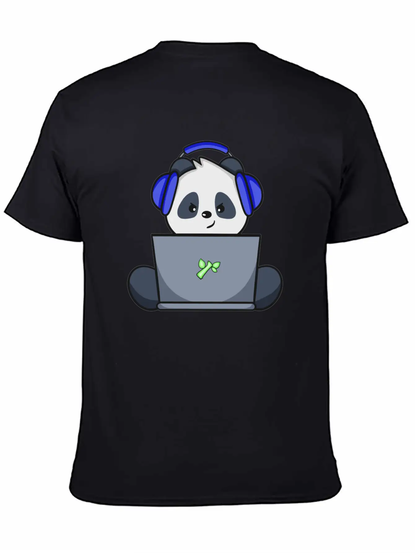 Cute Panda With Blue Headset Gaming Unisex Short Sleeve Soft Cotton T-Shirt – Casual Everyday Wear