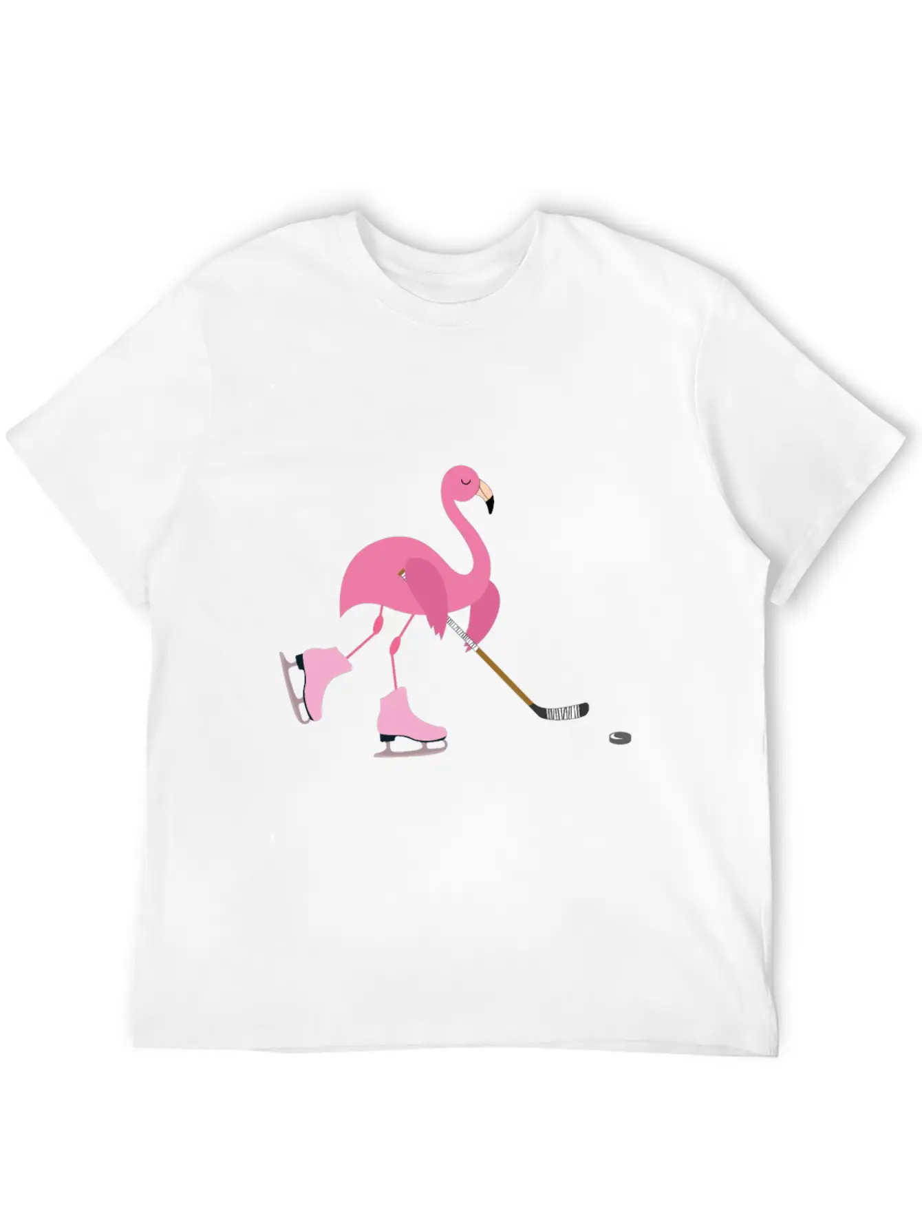 Cute Pink Flamingo Playing Playing Hockey Sports Stylish Everyday T-Shirt – Unisex Basic Cotton Tee