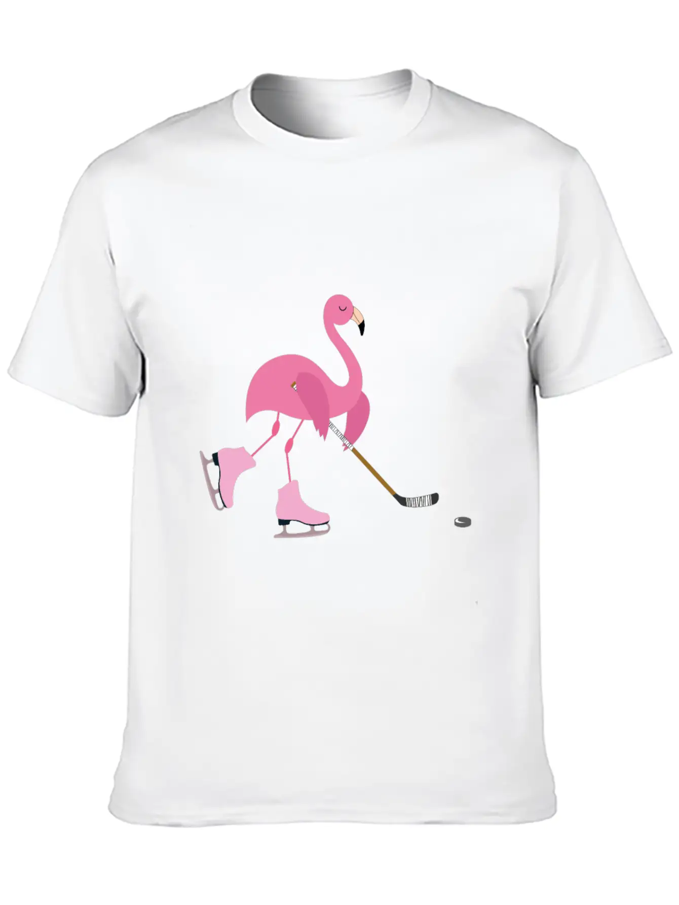 Cute Pink Flamingo Playing Playing Hockey Sports Stylish Everyday T-Shirt – Unisex Basic Cotton Tee