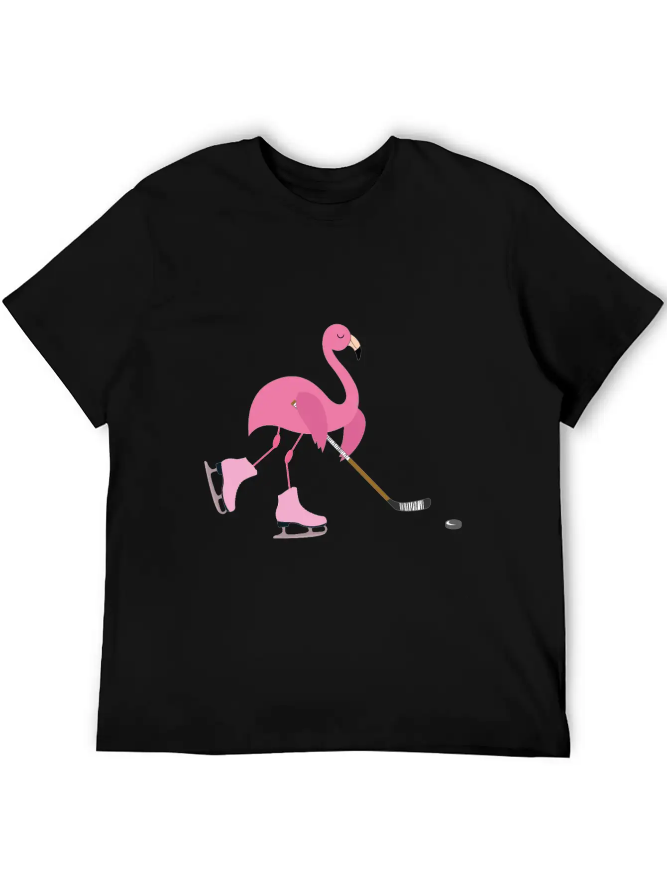 Cute Pink Flamingo Playing Playing Hockey Sports Stylish Everyday T-Shirt – Unisex Basic Cotton Tee