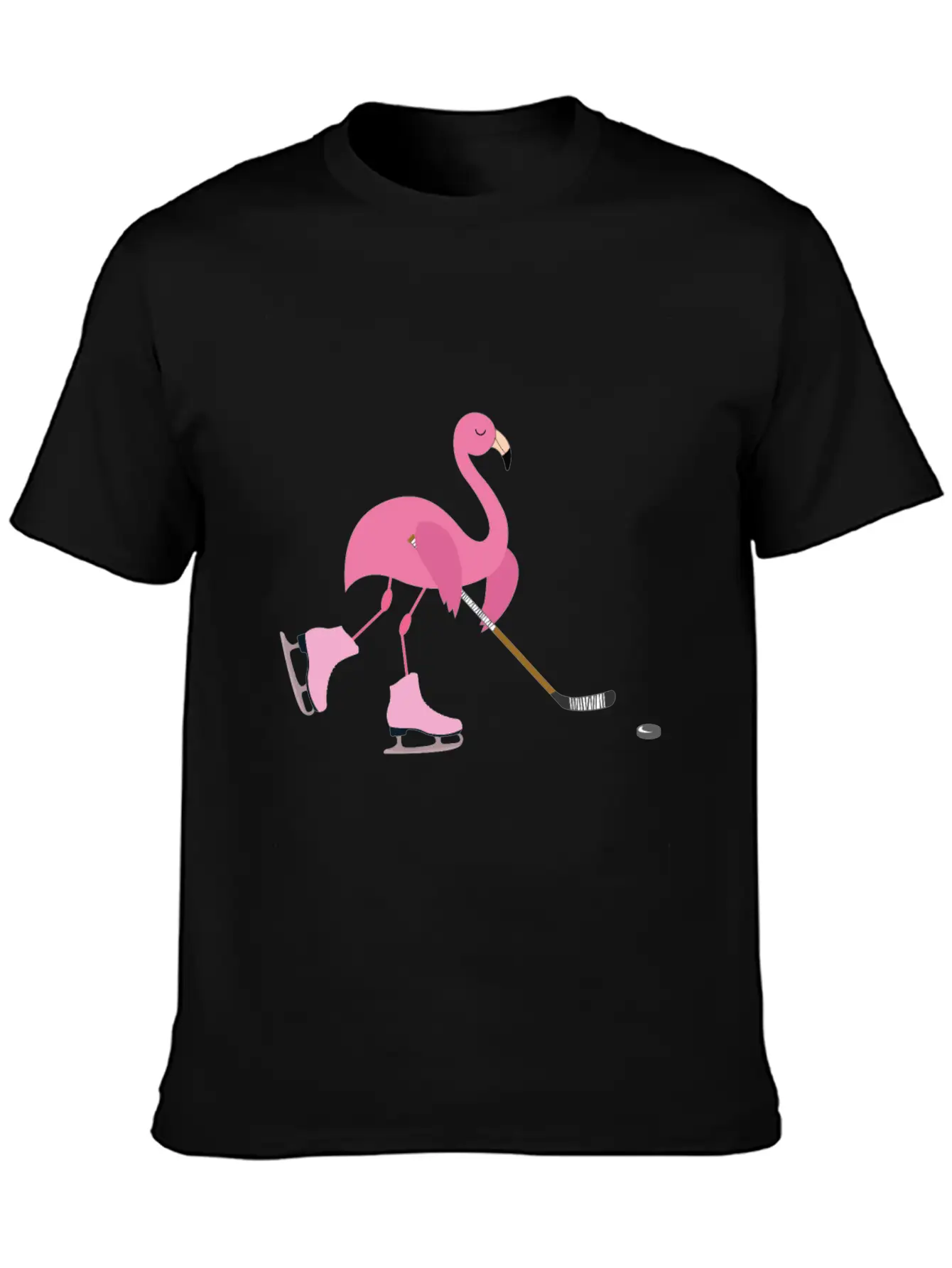 Cute Pink Flamingo Playing Playing Hockey Sports Stylish Everyday T-Shirt – Unisex Basic Cotton Tee