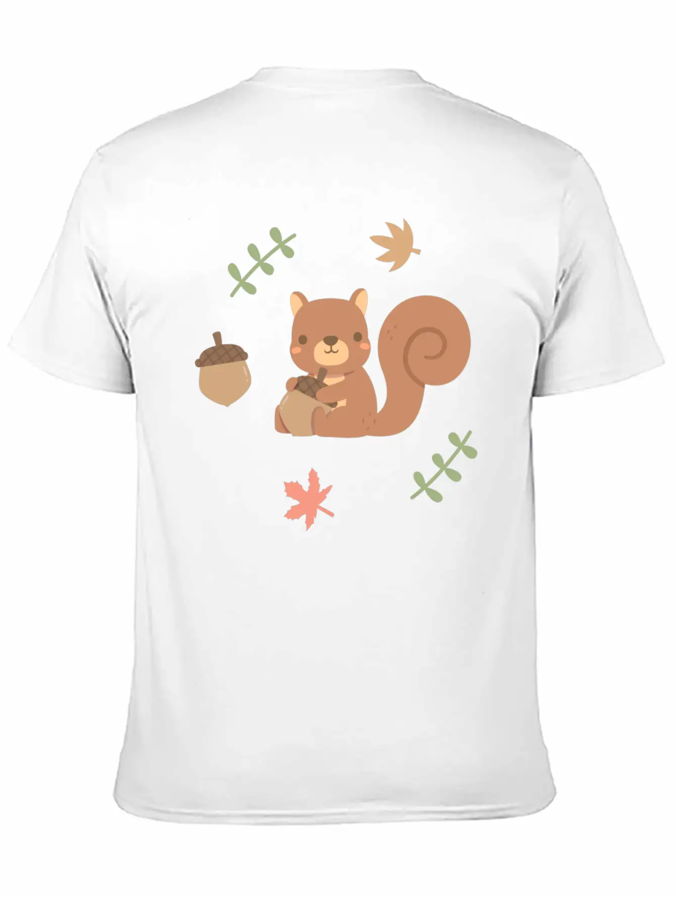 Cute Squirrel Acorn Autumn Leaves Pattern Stylish Everyday T-Shirt – Unisex Basic Cotton Tee