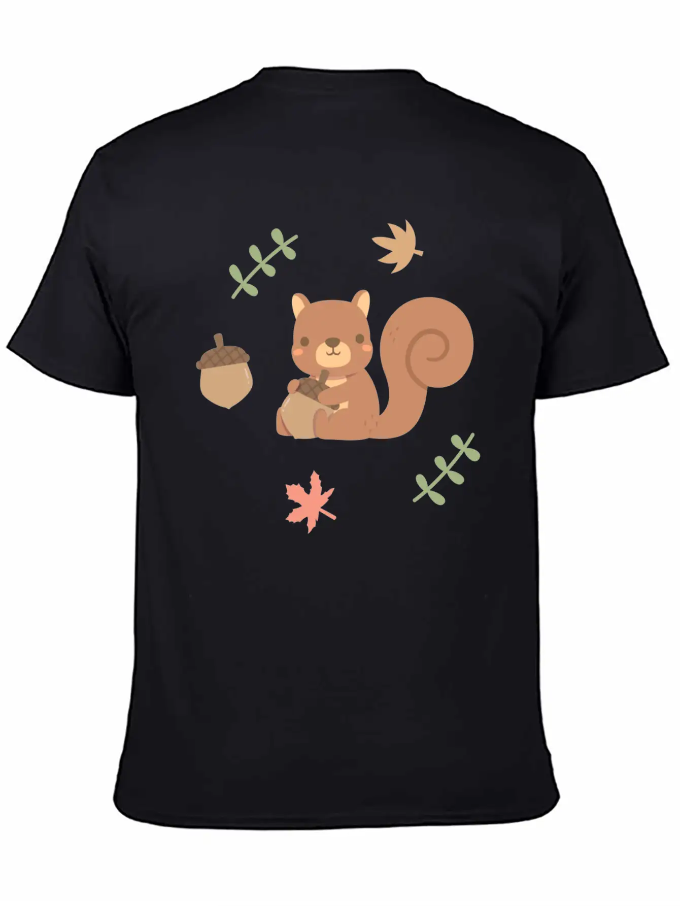 Cute Squirrel Acorn Autumn Leaves Pattern Stylish Everyday T-Shirt – Unisex Basic Cotton Tee