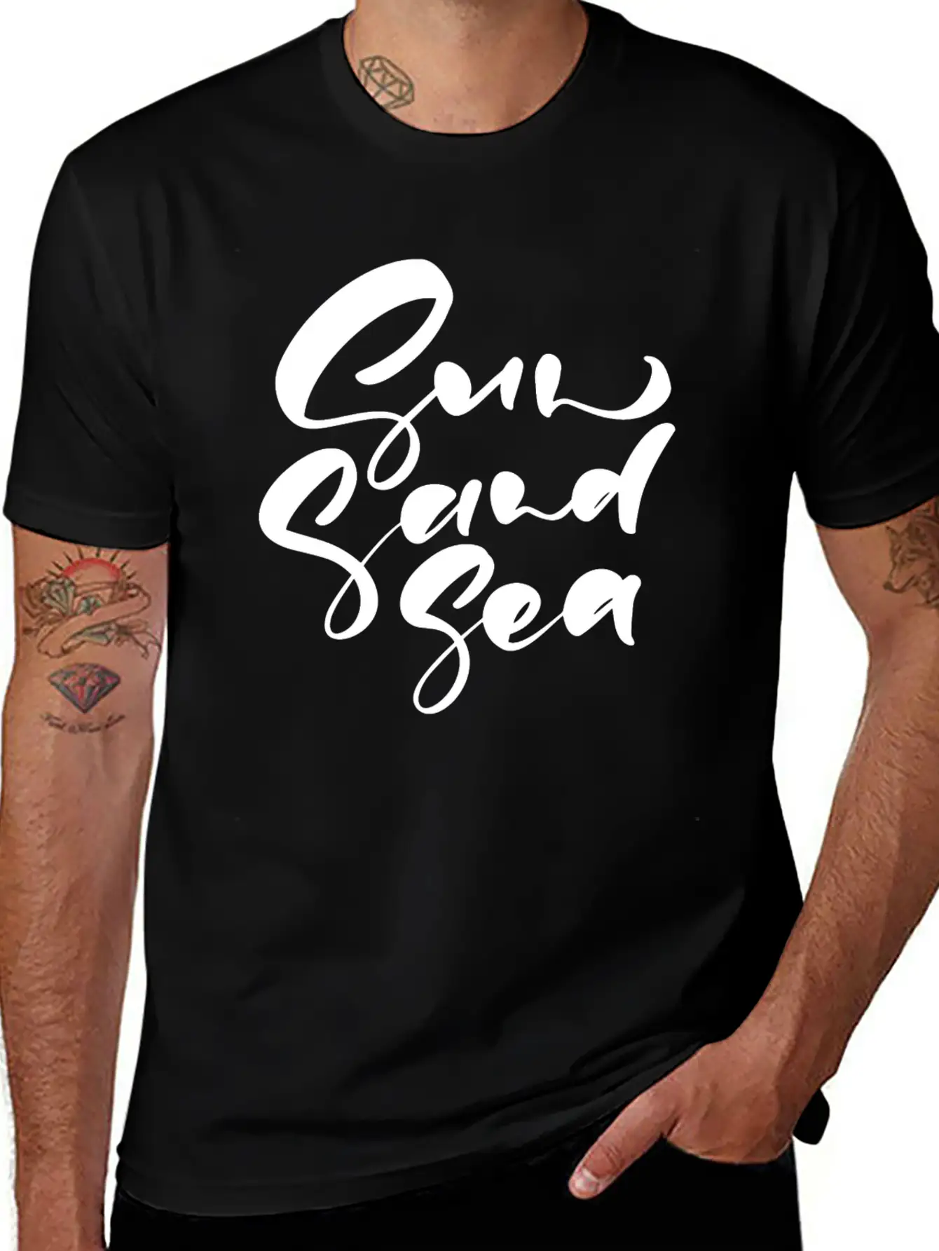 Cute Sun Sand Sea Hand Drawn Lettering Basic Graphic T-Shirt – Daily Comfort In Soft Cotton