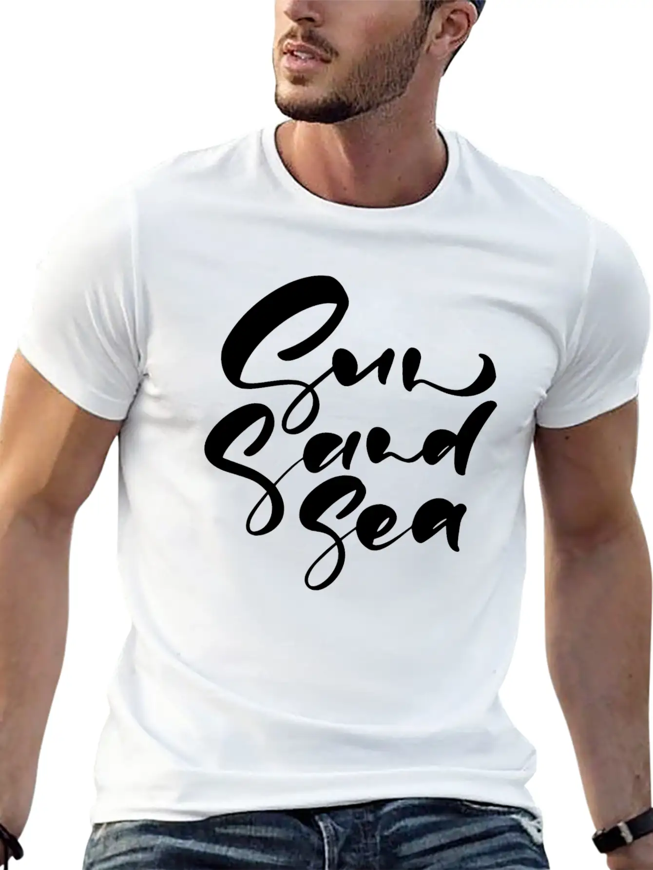 Cute Sun Sand Sea Hand Drawn Lettering Basic Graphic T-Shirt – Daily Comfort In Soft Cotton