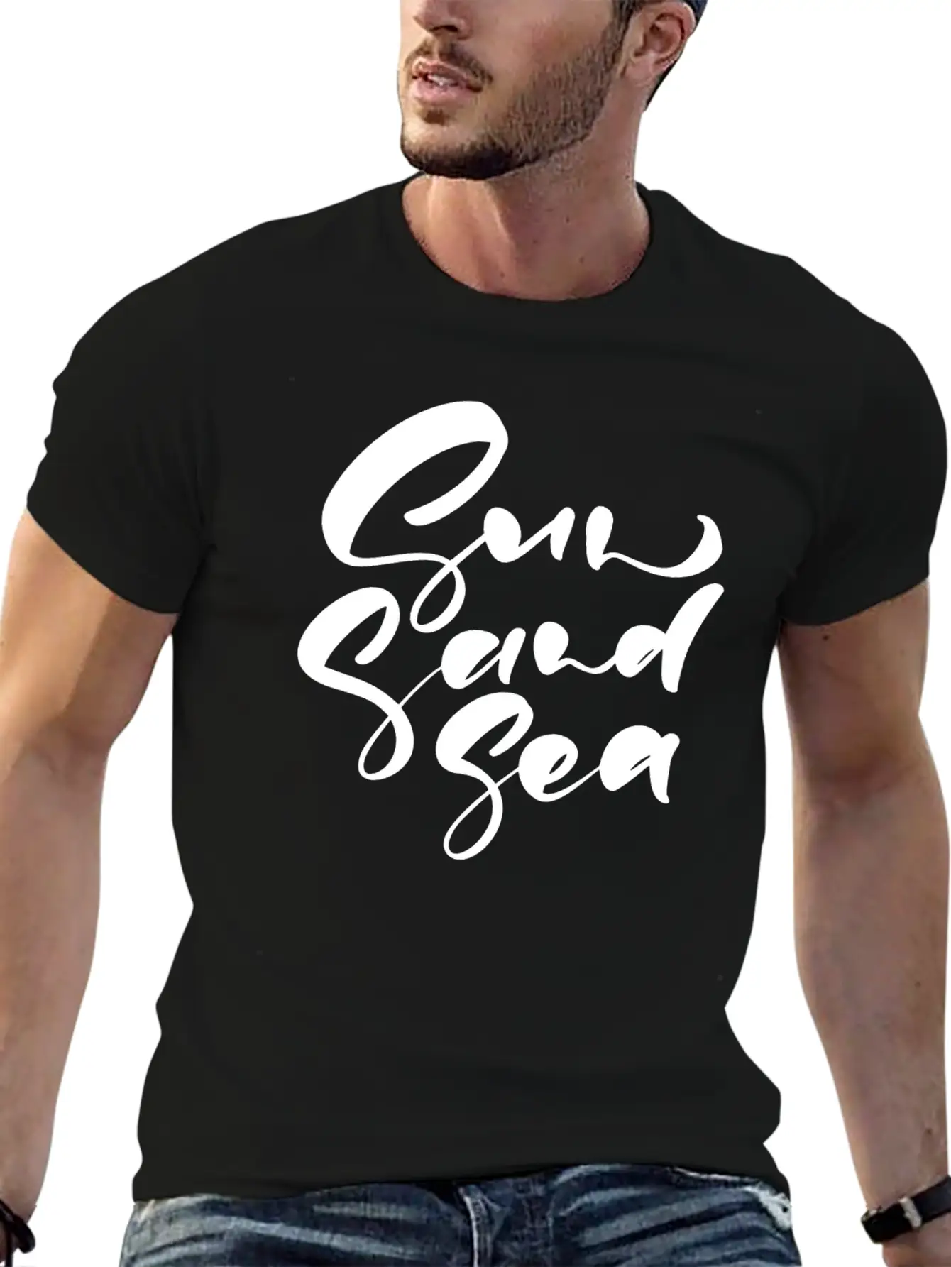 Cute Sun Sand Sea Hand Drawn Lettering Basic Graphic T-Shirt – Daily Comfort In Soft Cotton