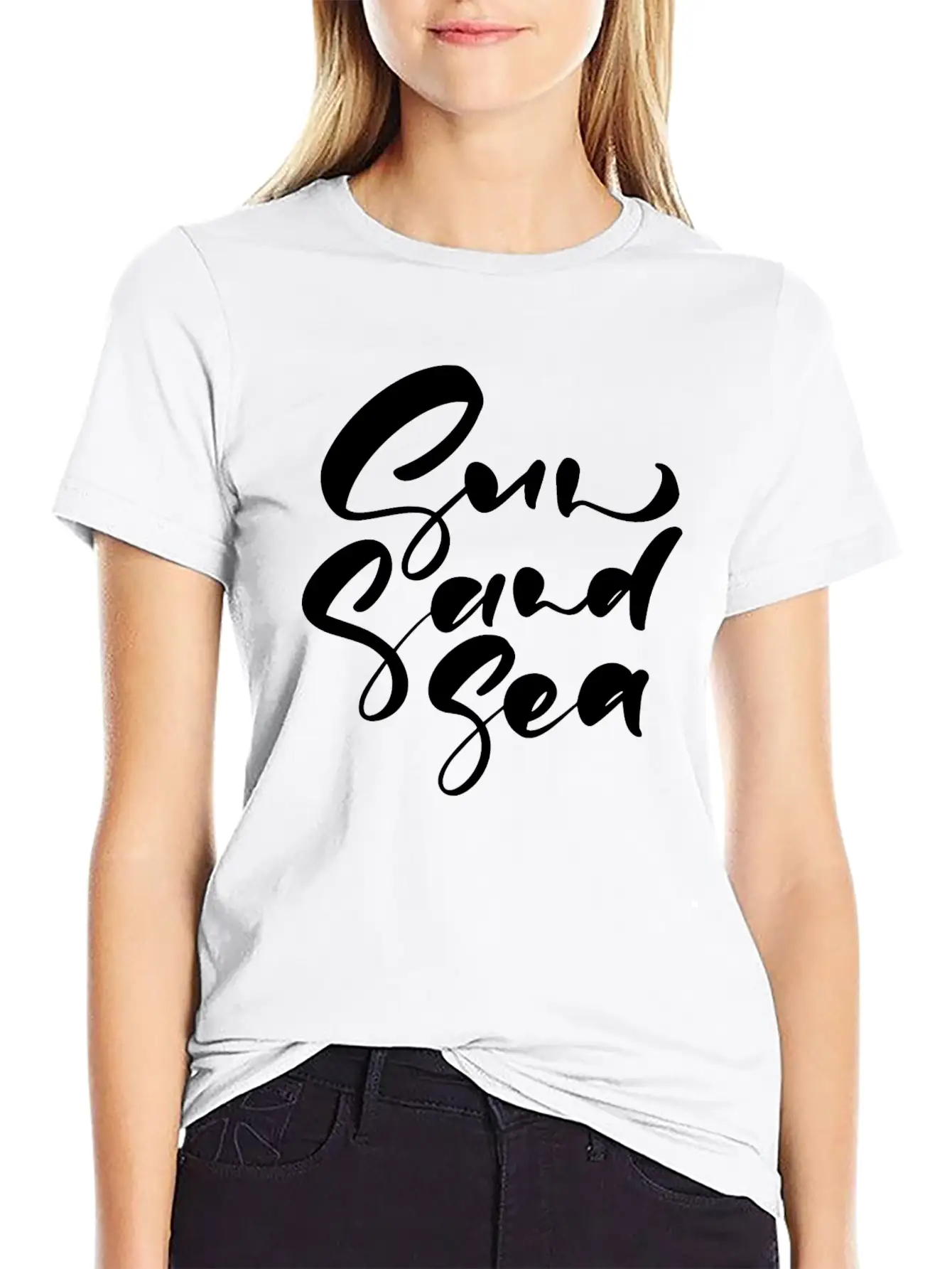 Cute Sun Sand Sea Hand Drawn Lettering Basic Graphic T-Shirt – Daily Comfort In Soft Cotton