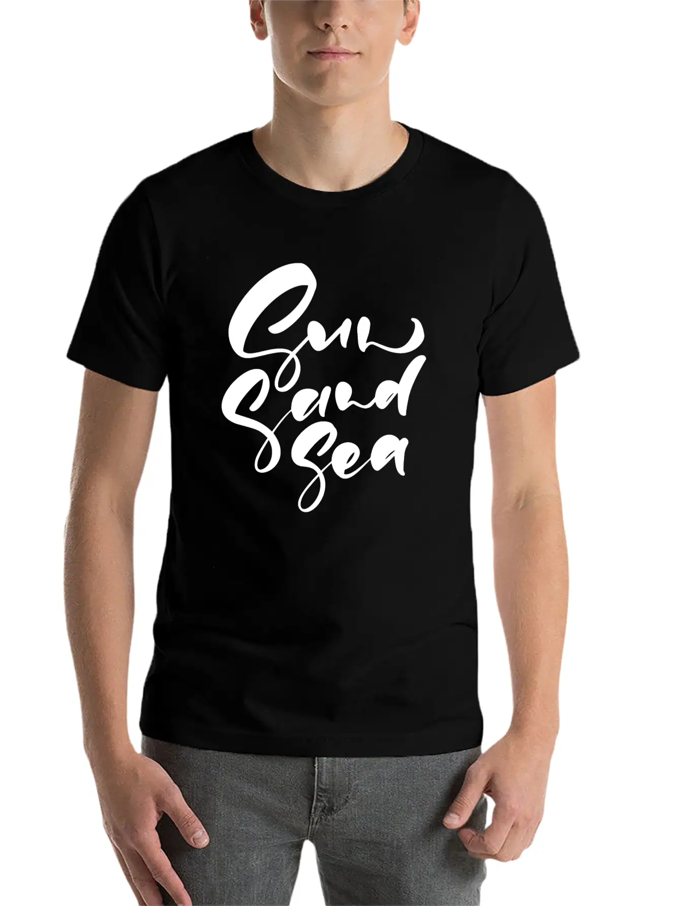 Cute Sun Sand Sea Hand Drawn Lettering Basic Graphic T-Shirt – Daily Comfort In Soft Cotton