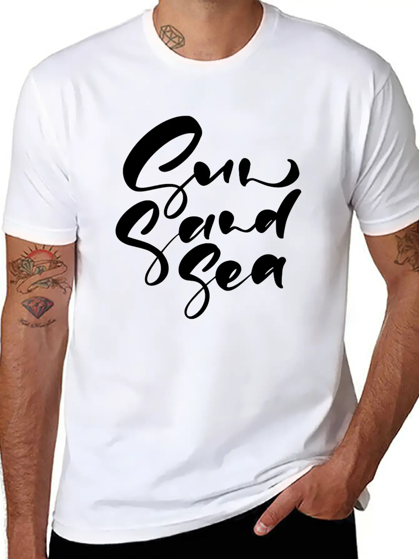 Cute Sun Sand Sea Hand Drawn Lettering Basic Graphic T-Shirt – Daily Comfort In Soft Cotton