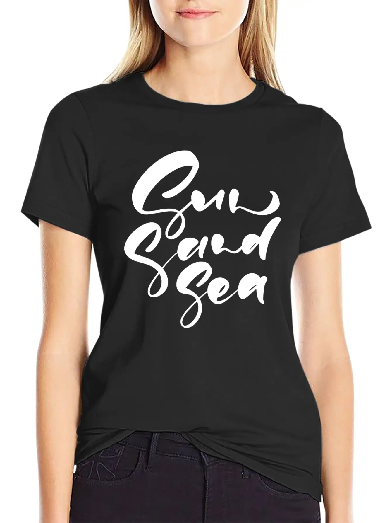 Cute Sun Sand Sea Hand Drawn Lettering Basic Graphic T-Shirt – Daily Comfort In Soft Cotton