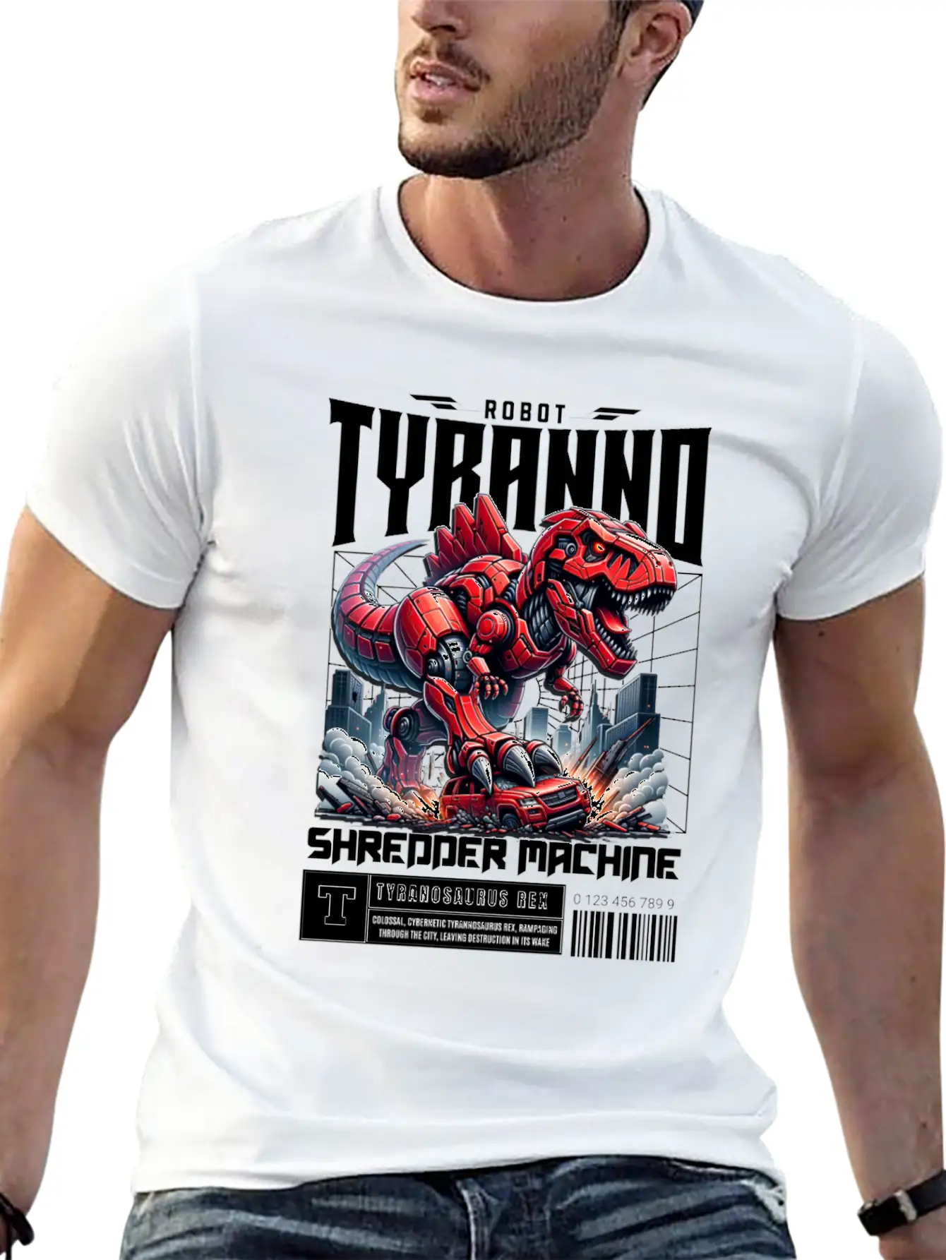 Cyber Dinosaur Tyrannosaurus Unisex Short Sleeve Soft Cotton T-Shirt – Casual Everyday Wear