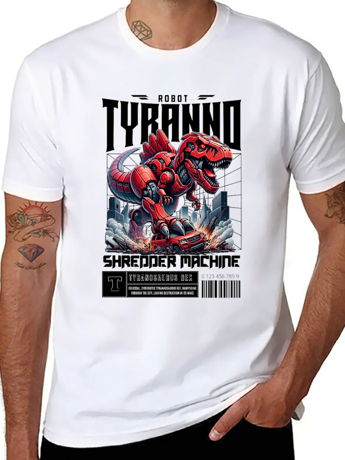 Cyber Dinosaur Tyrannosaurus Unisex Short Sleeve Soft Cotton T-Shirt – Casual Everyday Wear