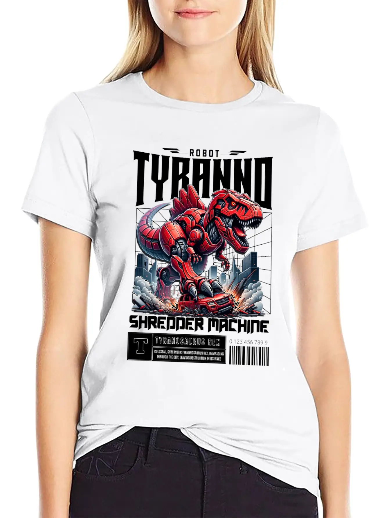 Cyber Dinosaur Tyrannosaurus Unisex Short Sleeve Soft Cotton T-Shirt – Casual Everyday Wear