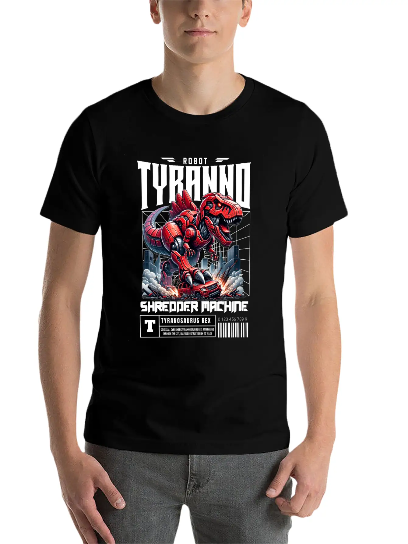 Cyber Dinosaur Tyrannosaurus Unisex Short Sleeve Soft Cotton T-Shirt – Casual Everyday Wear
