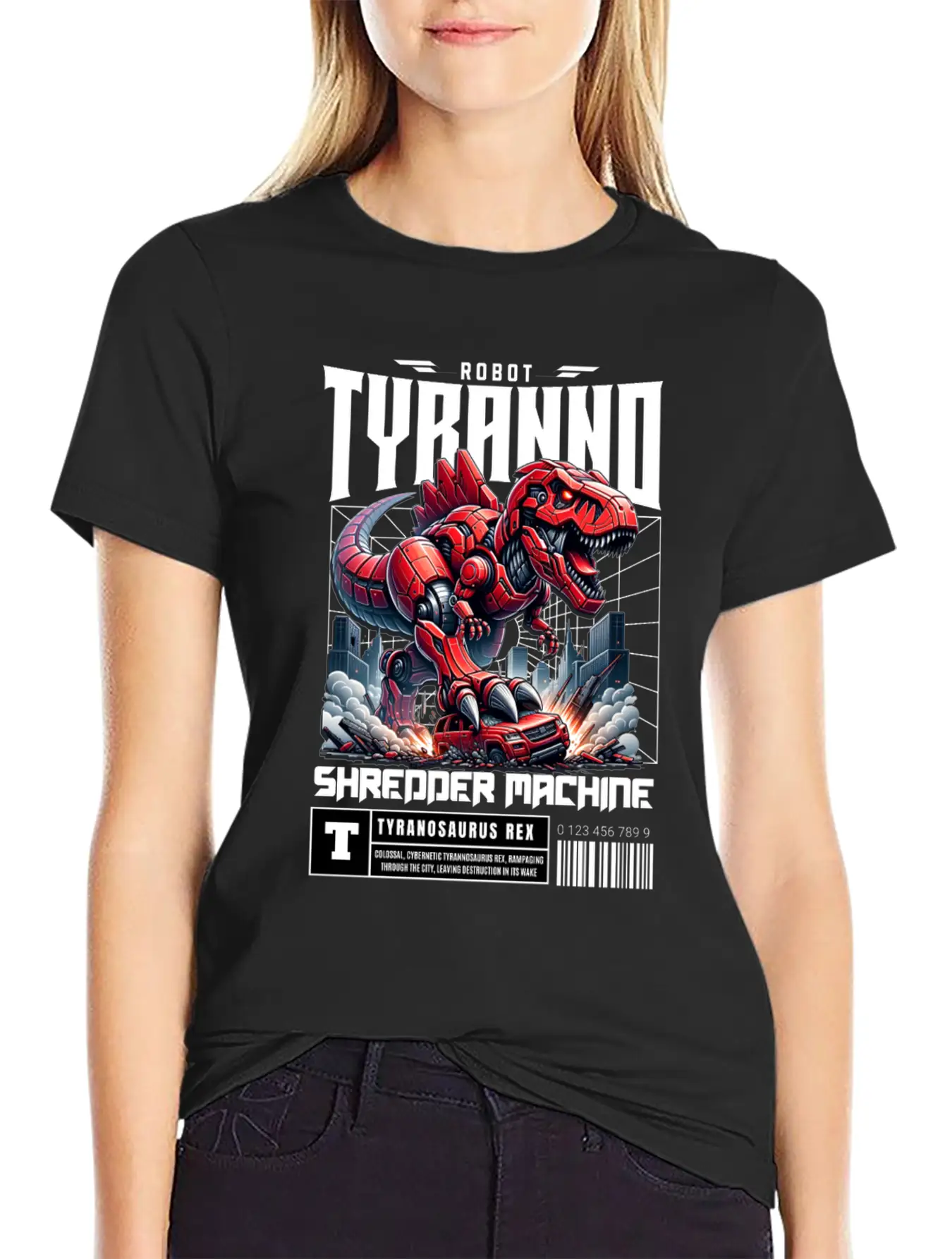 Cyber Dinosaur Tyrannosaurus Unisex Short Sleeve Soft Cotton T-Shirt – Casual Everyday Wear