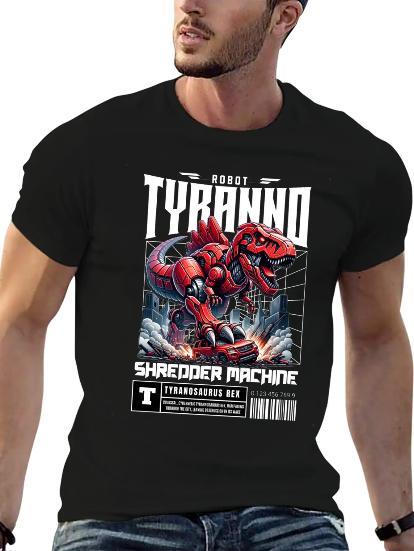 Cyber Dinosaur Tyrannosaurus Unisex Short Sleeve Soft Cotton T-Shirt – Casual Everyday Wear